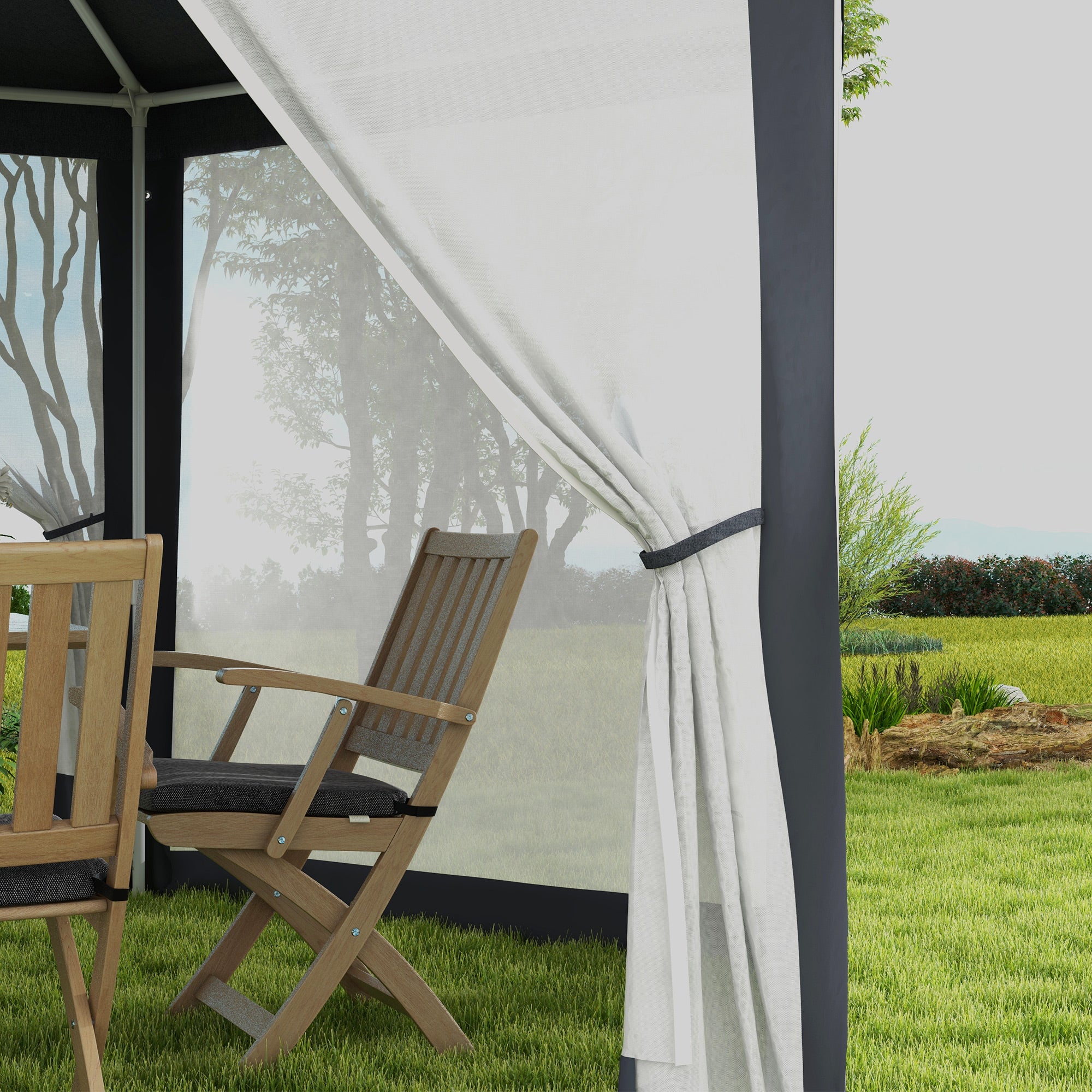 4M Hexagon Gazebo Netting Party Tent Patio Canopy Dark Grey