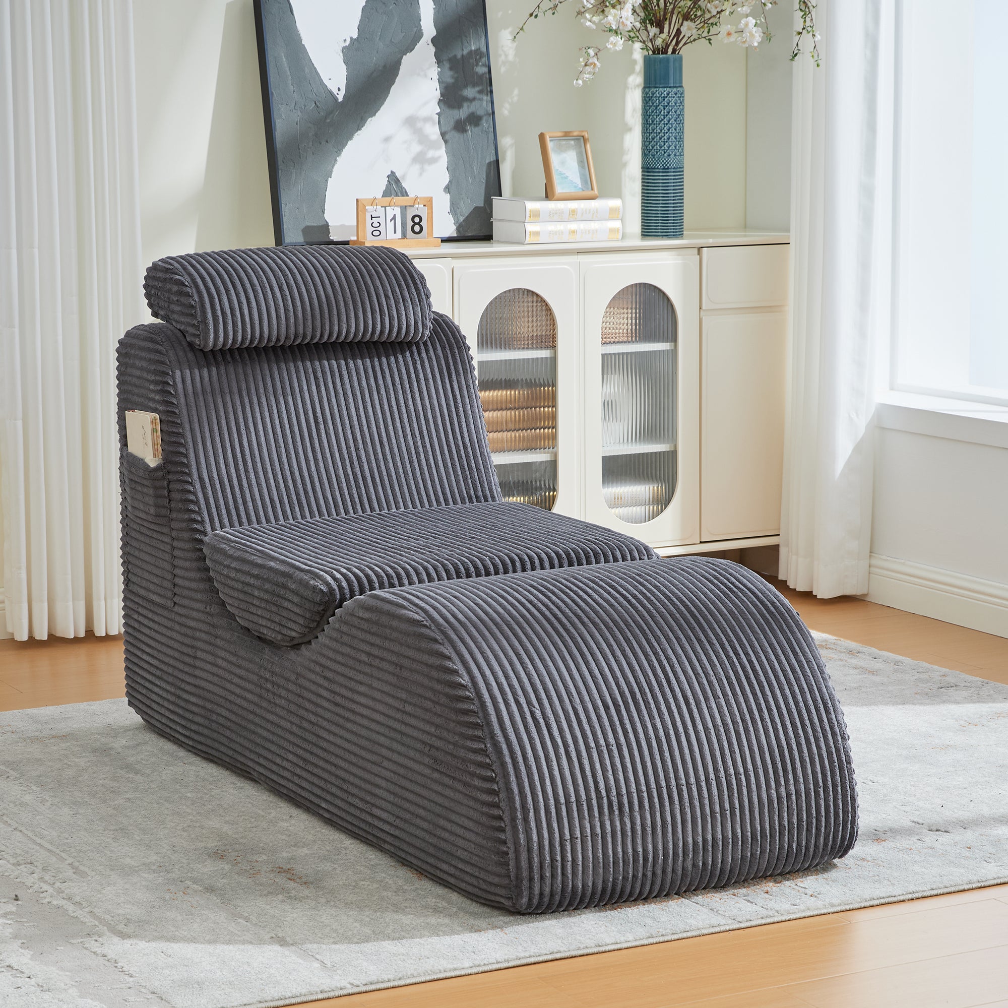 Modern Leisure Chair with Ergonomic Design and Compression Foam, Dark Grey