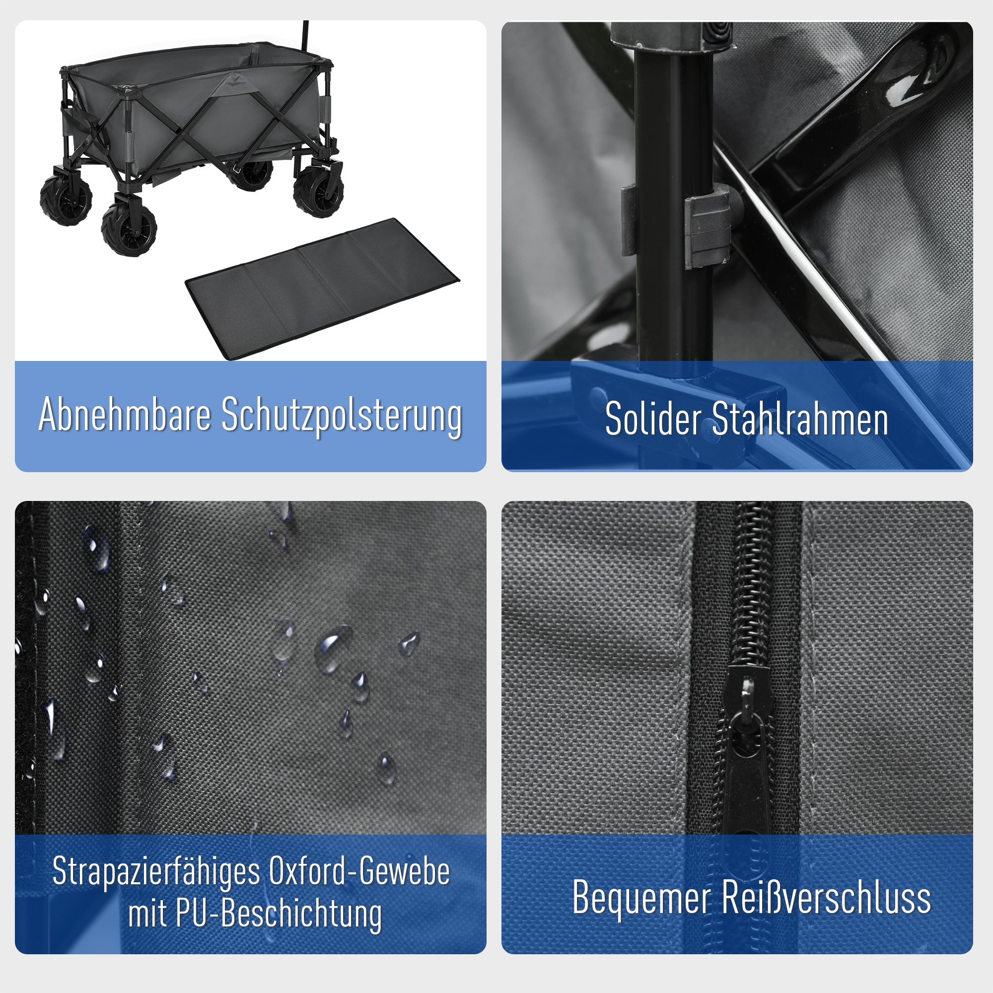 Handcart, Foldable 360° Garden Cart with Telescopic Handle, Grey