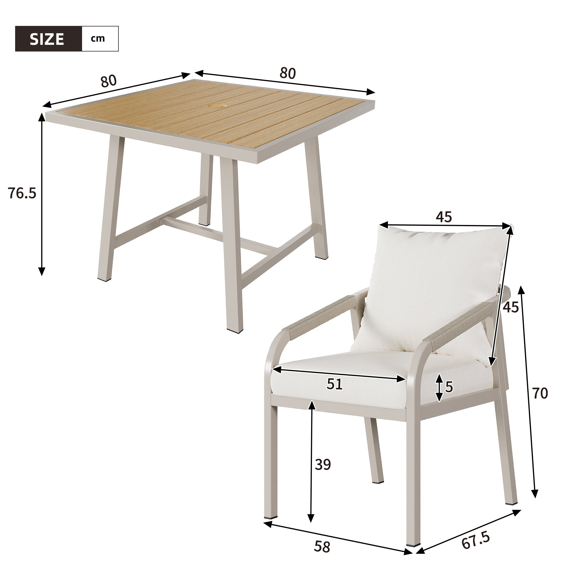 Garden Dining Set for 4 People with 1 Table and 4 Chairs, Woven Rope Design, Khaki and Beige