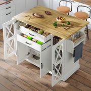 Mobile Kitchen Island Serving Trolley 4 Doors Glass Drawers Adjustable Shelves - White