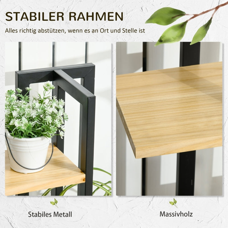 4-Tier Plant Stand, Adjustable 110cm High, Indoor Outdoor, Wood Black+Natural Wood