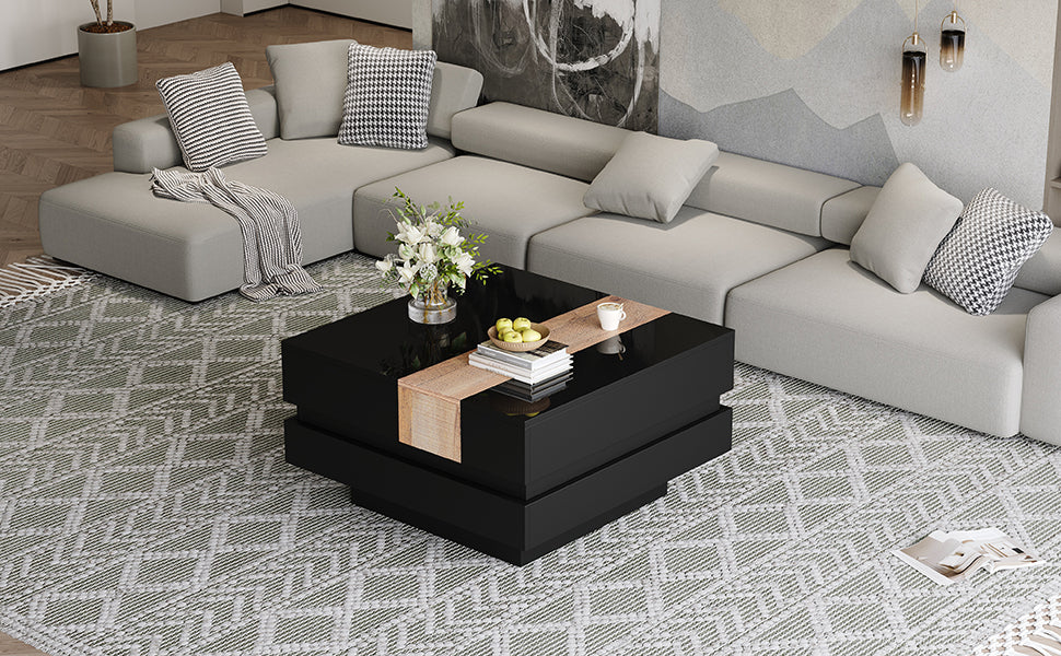 Extendable Coffee Table Hidden Storage High-Gloss - Black