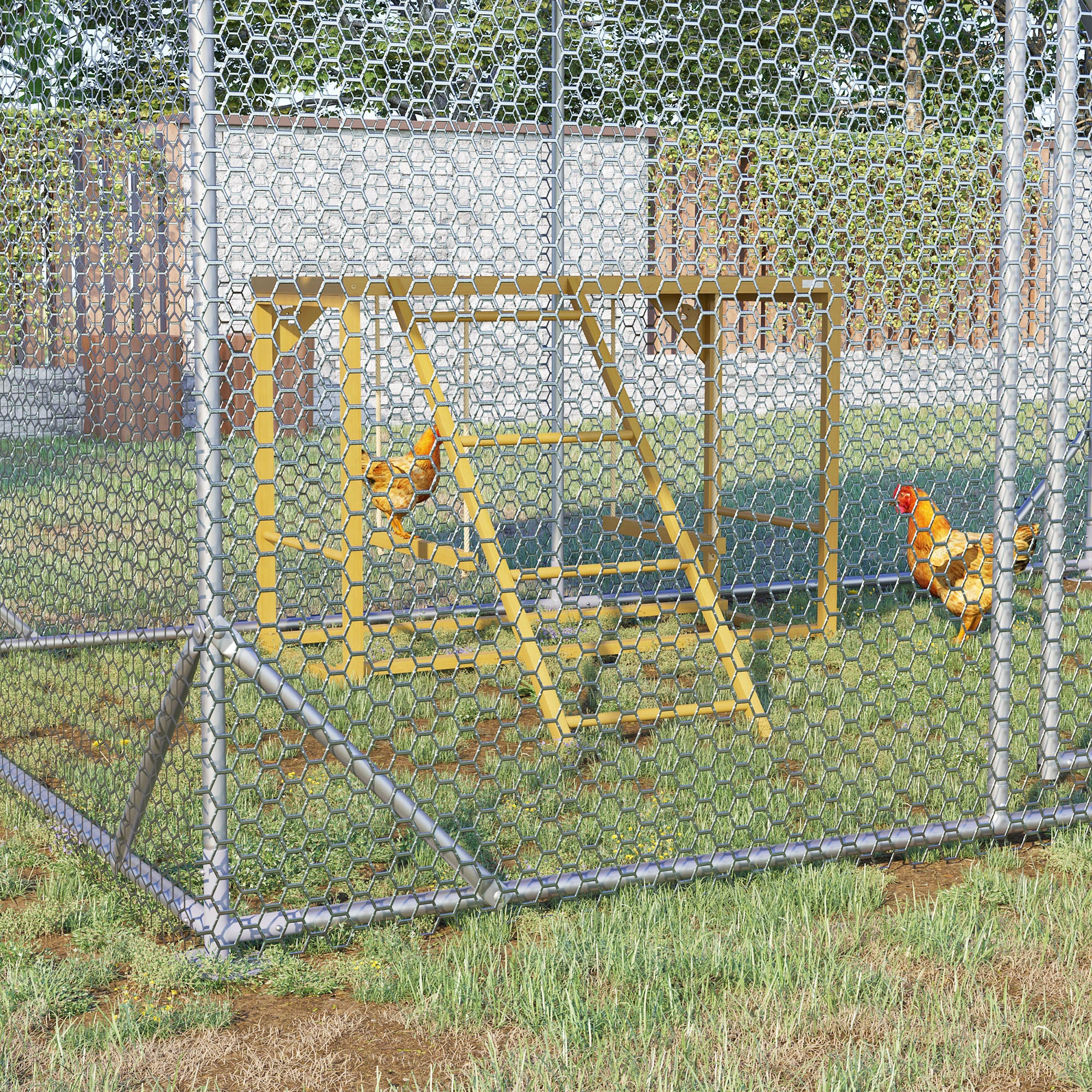 Chicken Play Frame, Playground with Swings and Ladder for 3-4 Chickens, Natural Wood