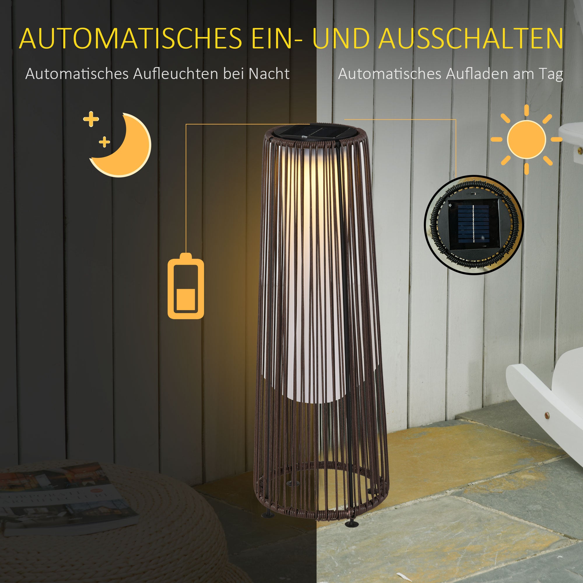 Solar Lamp Garden Lamp Rattan Automatic LED Brown