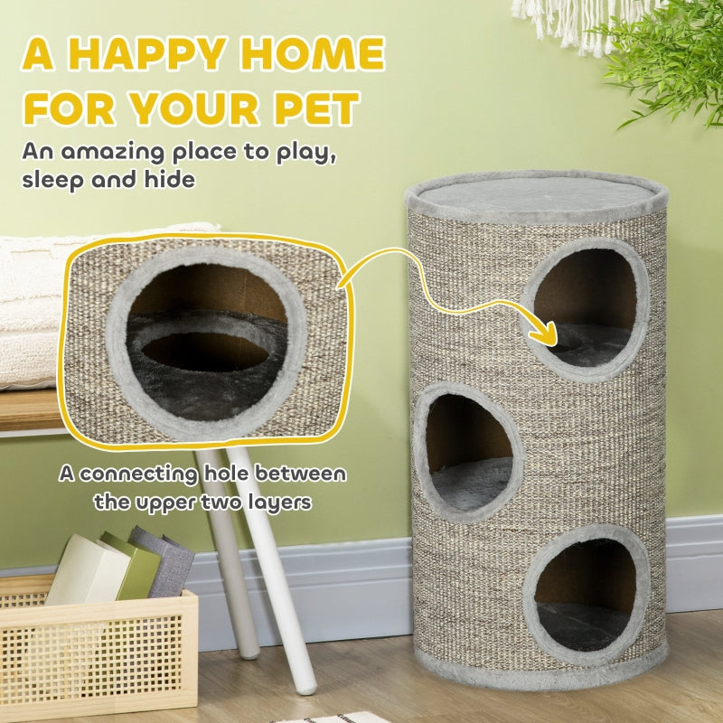 Cat Climbing Frame, Sisal Covered, Cosy Platform - Light Grey