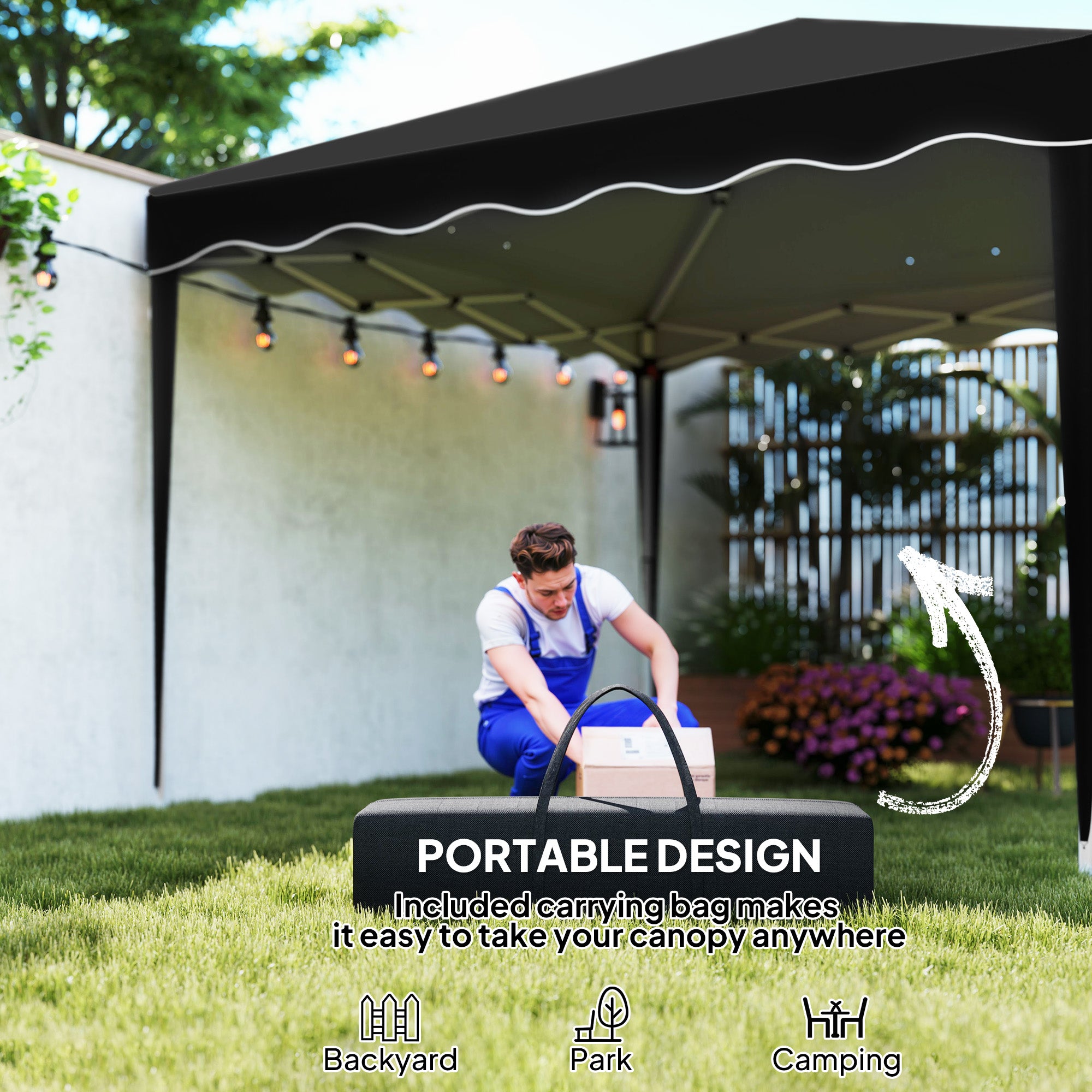 Pop-Up Gazebo 3 x 3cm Adjustable Height Black