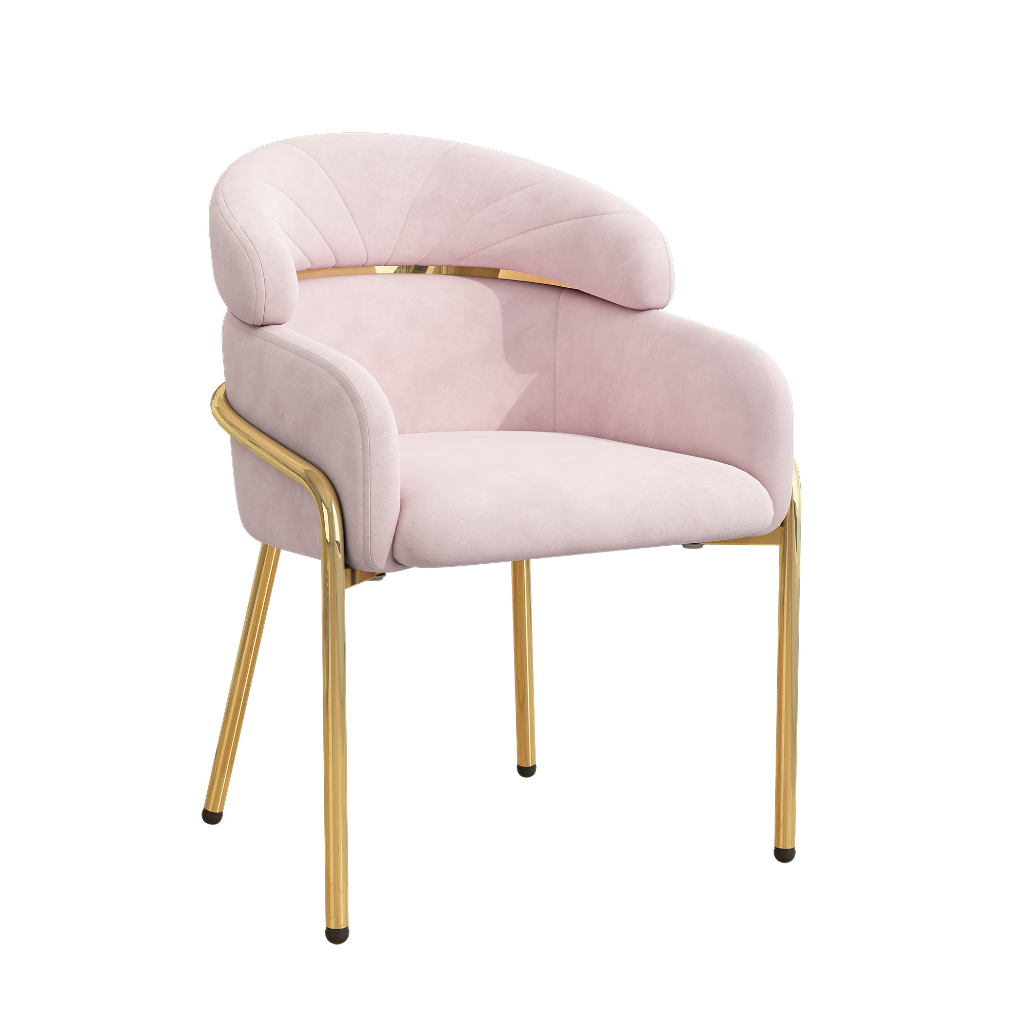 Dining Chair, Single Light Luxury Leisure with Four Metal Legs, Pink Velvet