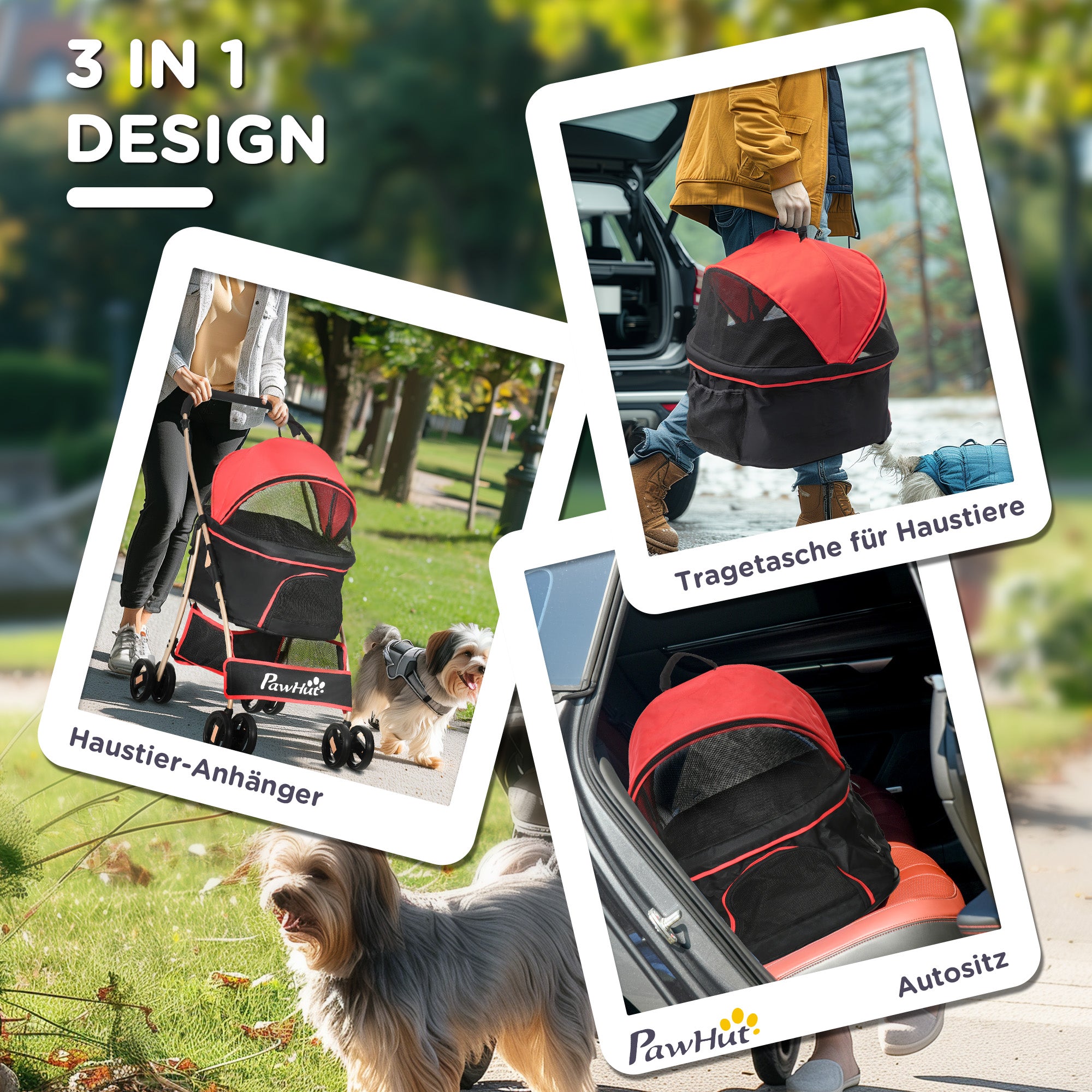 Dog Stroller, 2 in 1 Foldable Trolley with Cushion for Small Dogs, Oxford Fabric