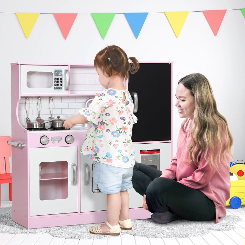 AIYAPLAY Play Kitchen Set with Pots, Blackboard, Telephone, Ice Cream Maker, Stove, Pink