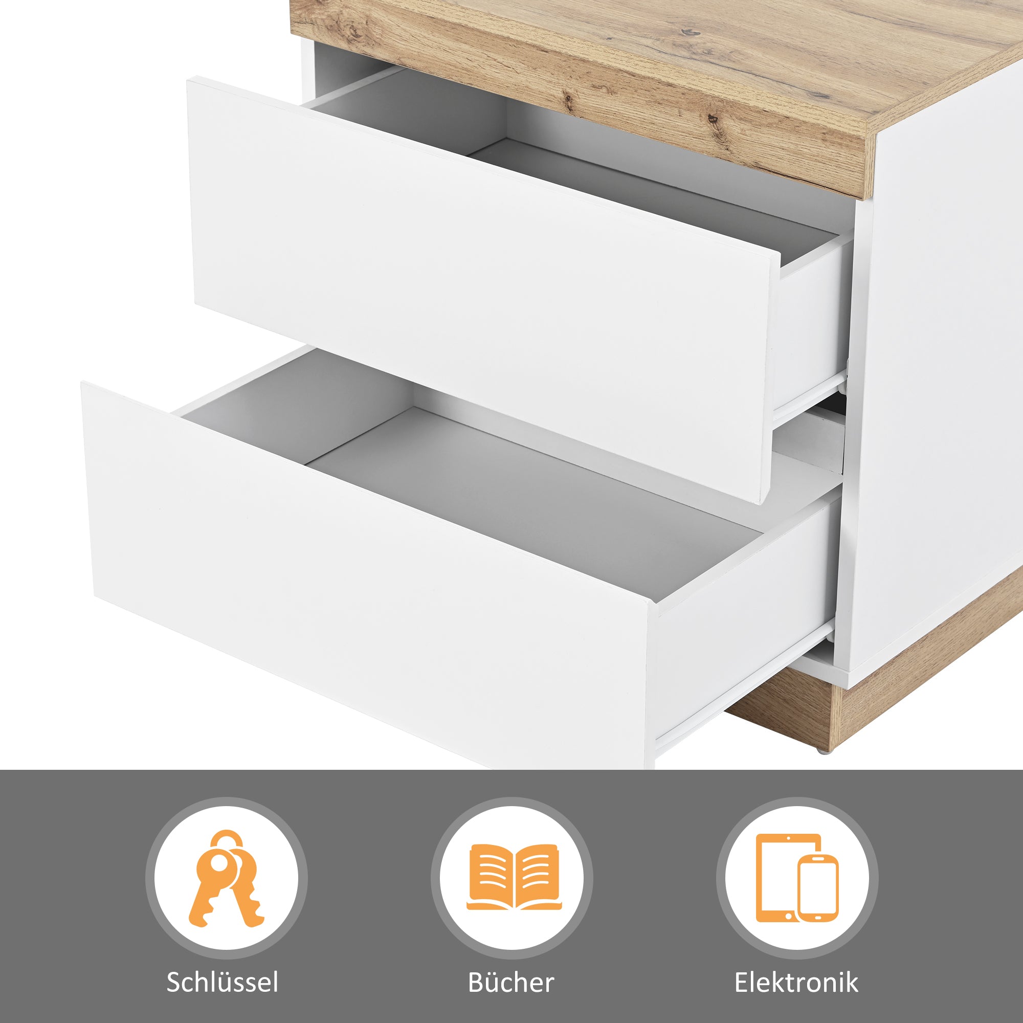 Nightstand 2 Drawers Storage - White/Oak E1 Chipboard