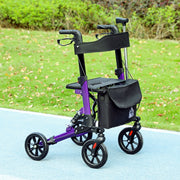 Folding Rollator Walker with Seat, Dual Brakes, Adjustable Height, 4-Wheeled, Purple