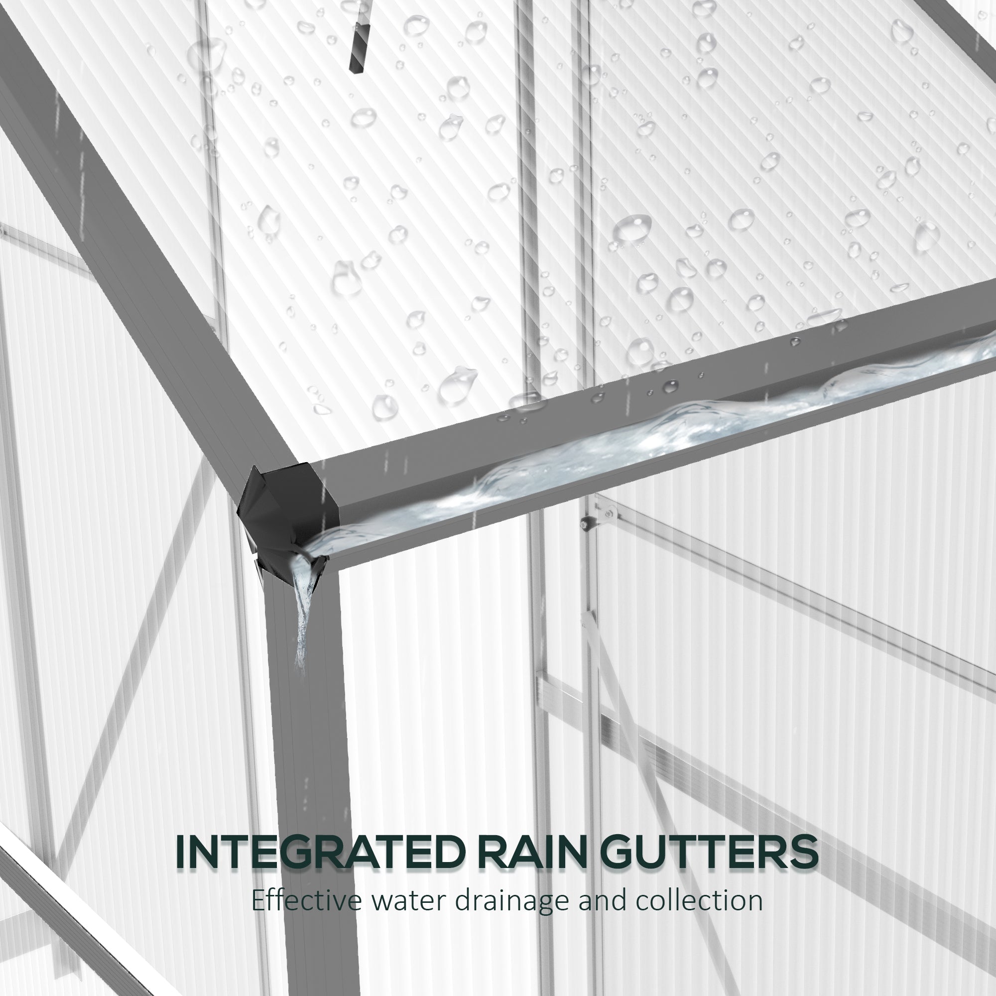 Polycarbonate Greenhouse Walk-In with Rain Gutter, Sliding Door, Window, Foundation, Dark Grey