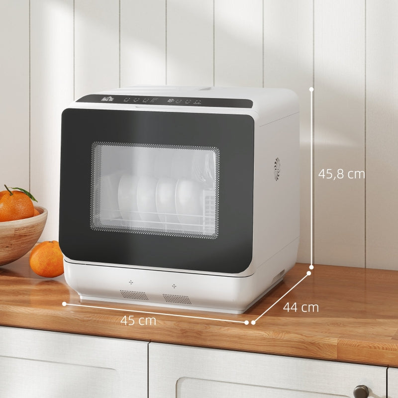 Countertop Dishwasher, Mini 6-Liter Tank 5 Programs LED Display Drying Function, White