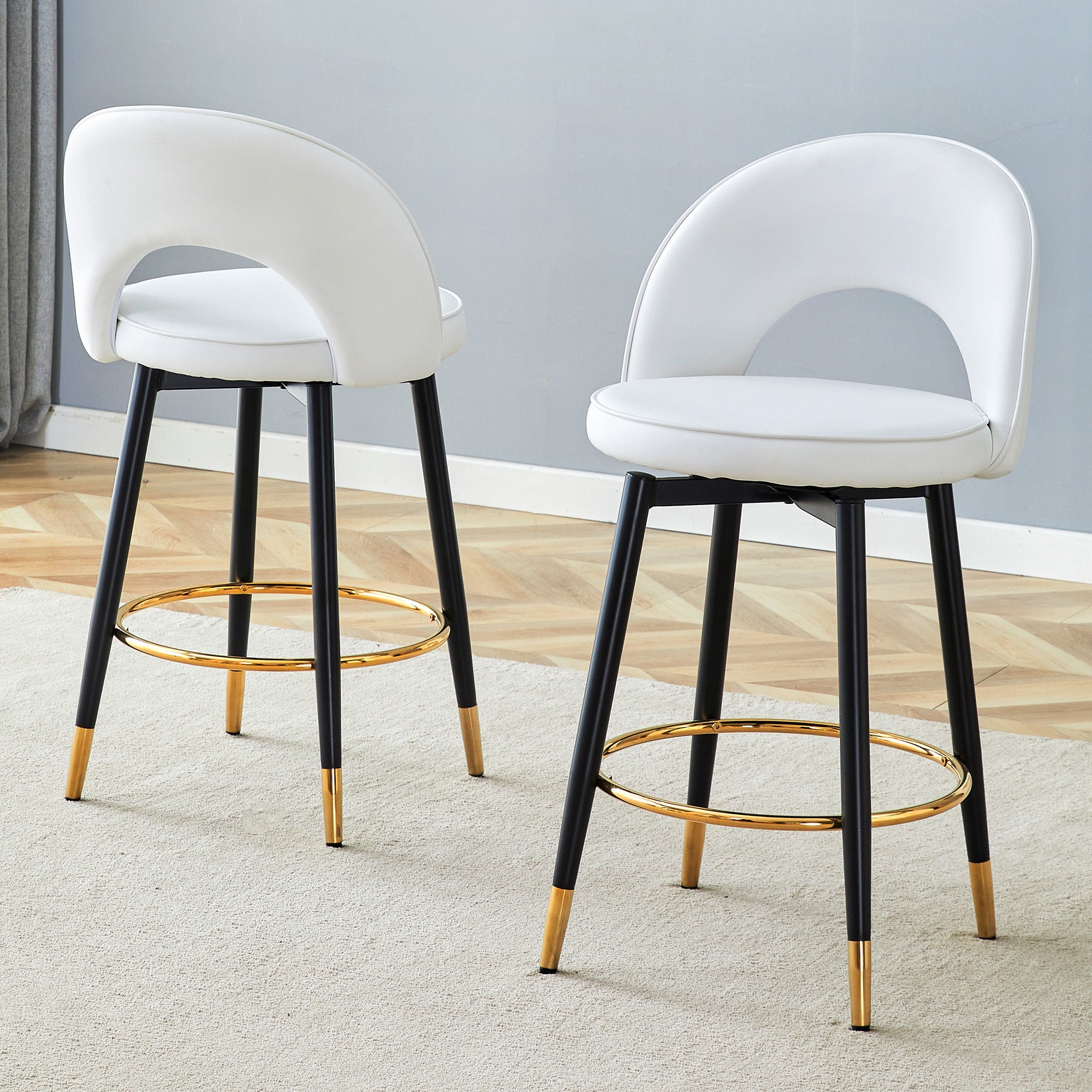 360° Rotating Bar Stool, Modern Upholstered, White PU