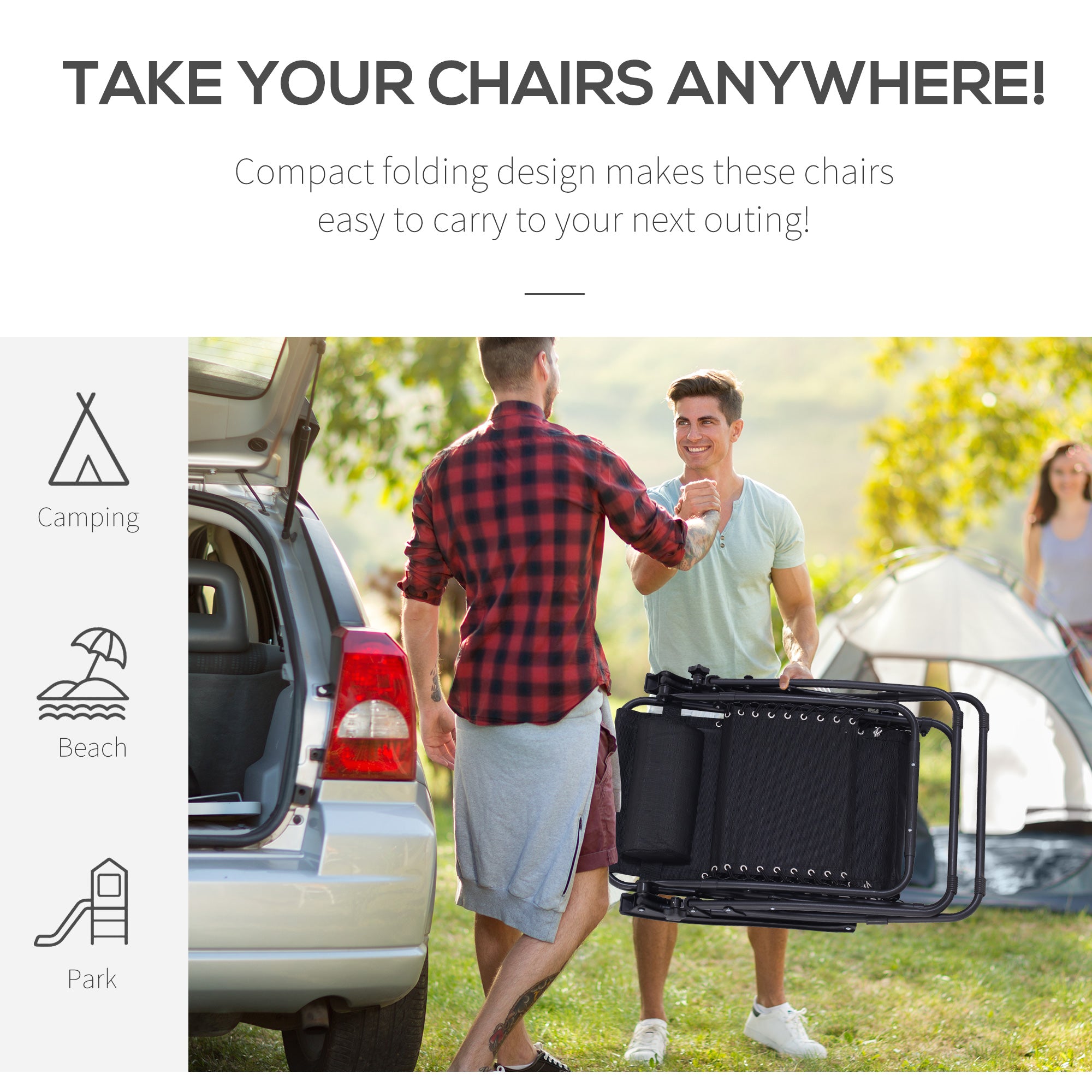 Folding Zero Gravity Chairs, 3-Piece Adjustable Sun Lounger Set with Table and Cup Holder, Black