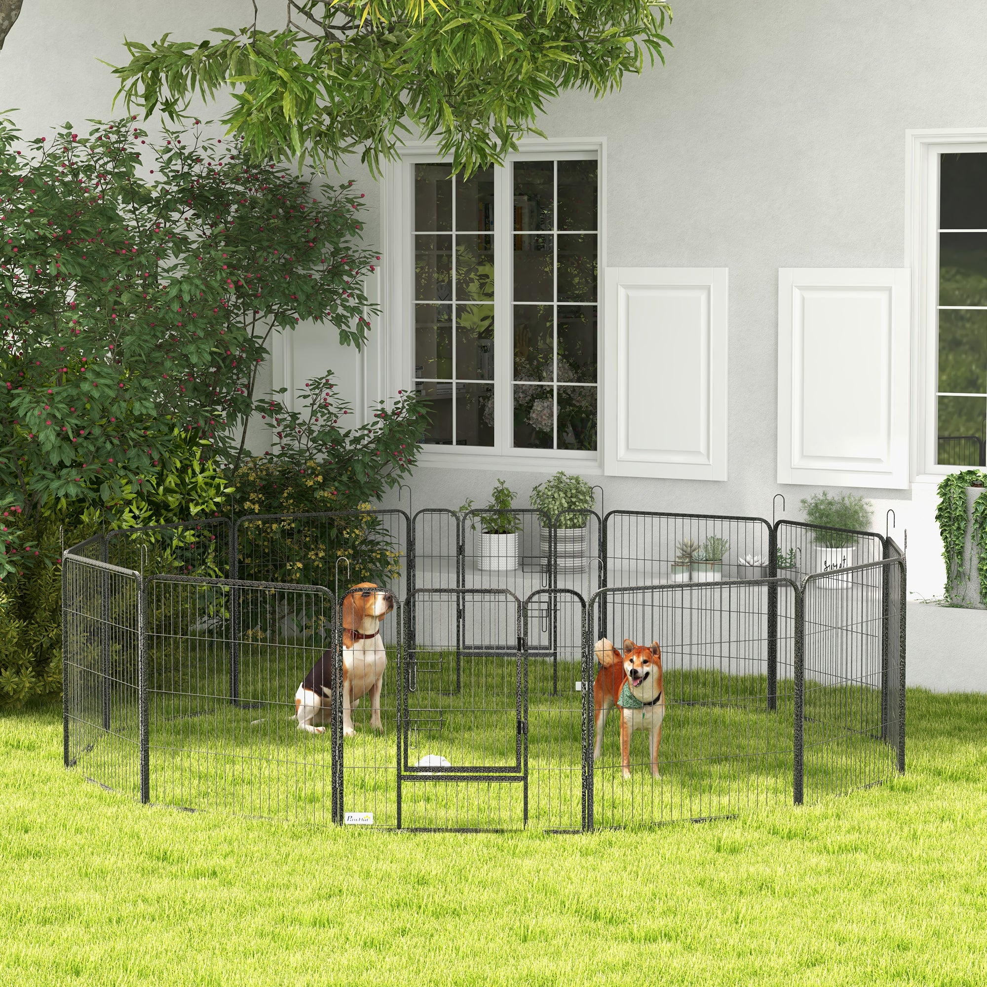 Puppy Playpen 12-Piece, 80cm High, Steel, Gray