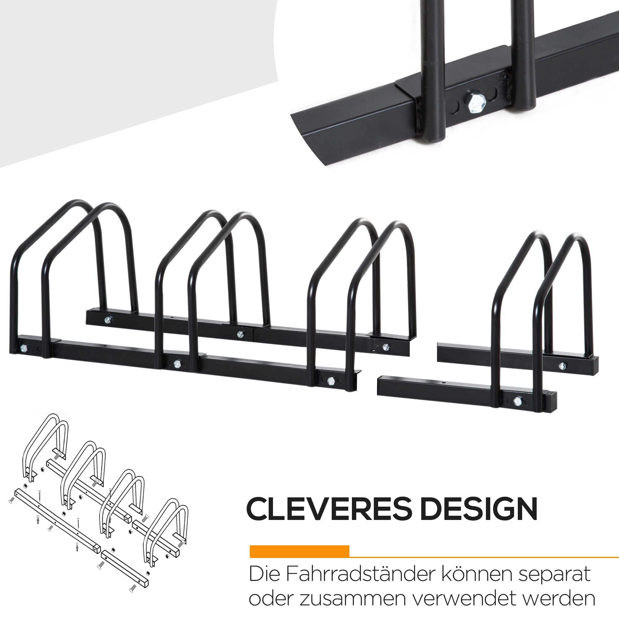 Bike Rack, 5 Bikes, Weatherproof, Steel, Black