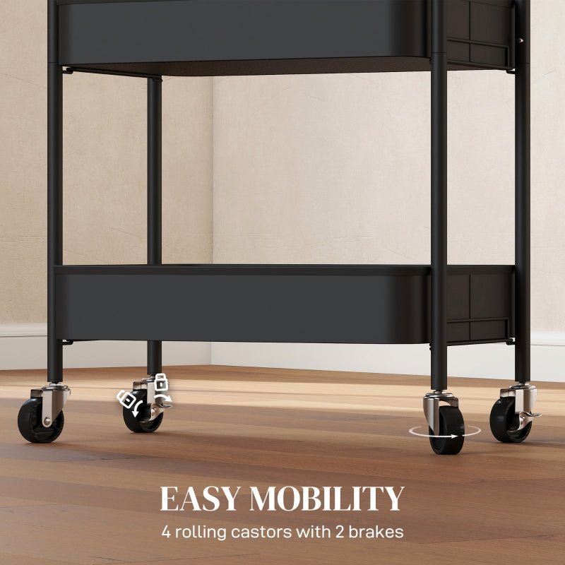 Three-Tier Storage Trolley, Steel, Black