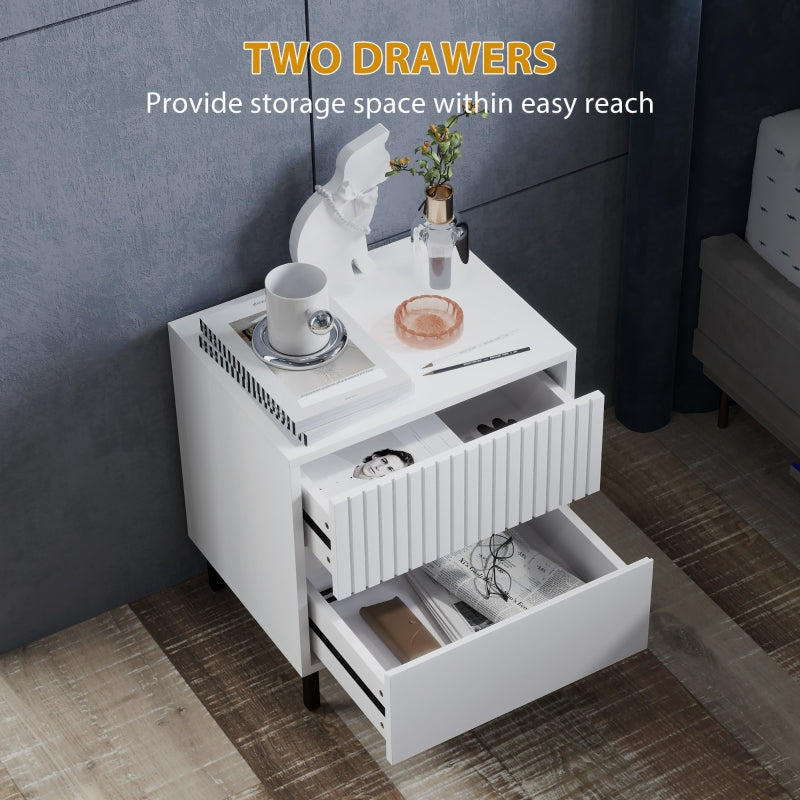 Simple Line Bedside Table Two-Drawer Indented White
