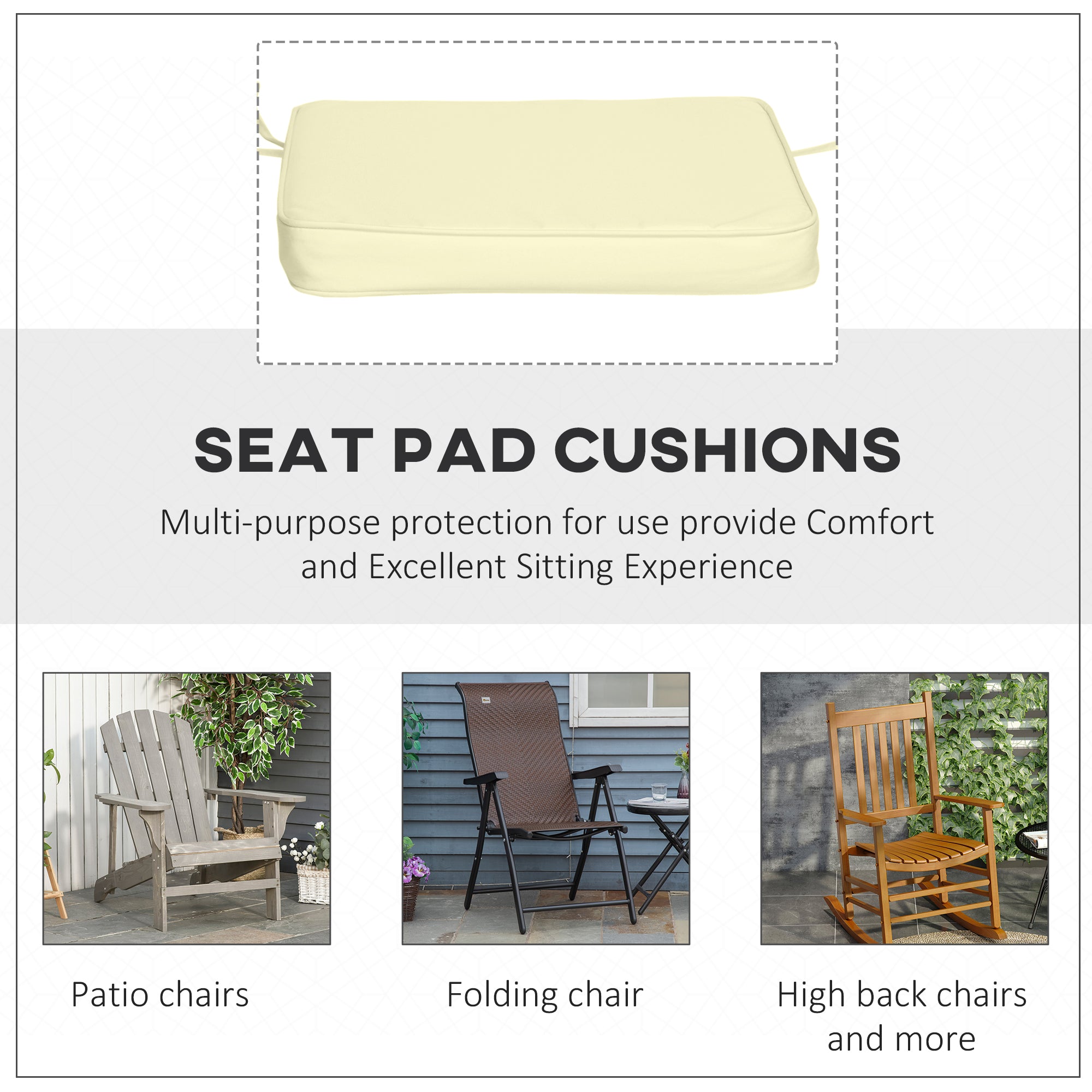 Chair Cushion Set of 6 Pieces 42Lx42Wx5T cm Cream White
