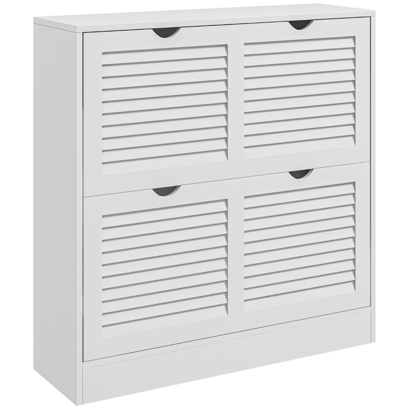 Shoe Cabinet Narrow 2 Flip Drawers Adjustable Shelves Louvred Door Design White