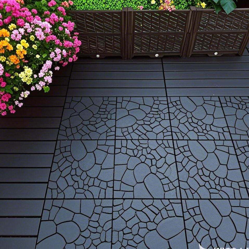 Patio Deck Tiles 12" Stone Texture Interlocking 44pcs - DARK GRAY