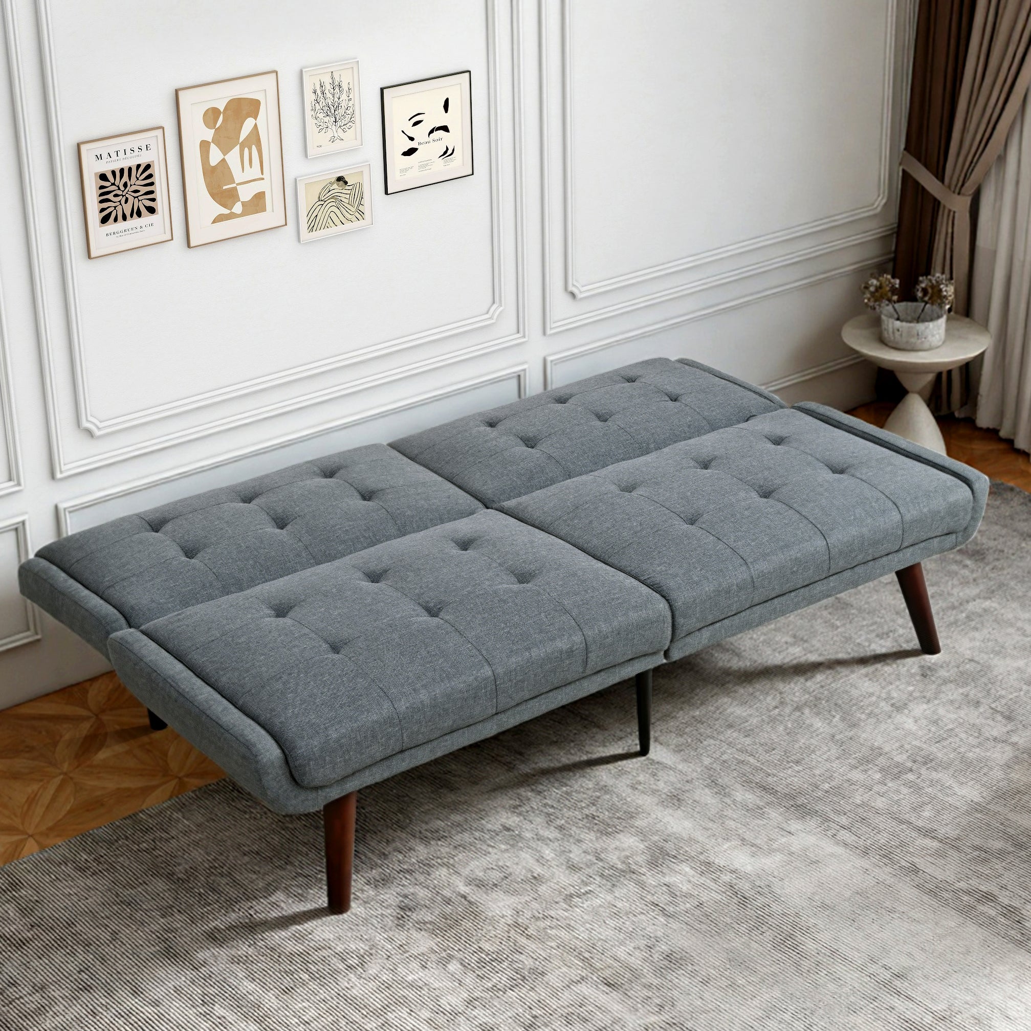 Foldable Futon Sofa Bed 146cm 5-Position Adjustable Backrest - Grey