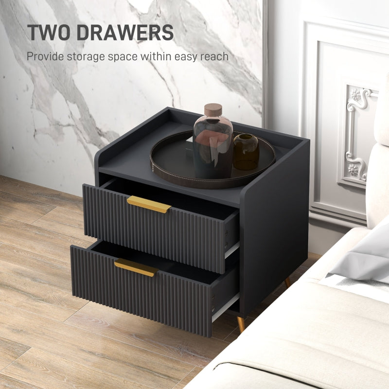 Elegant Two-Drawer Bedside Table, Black Engineered Wood