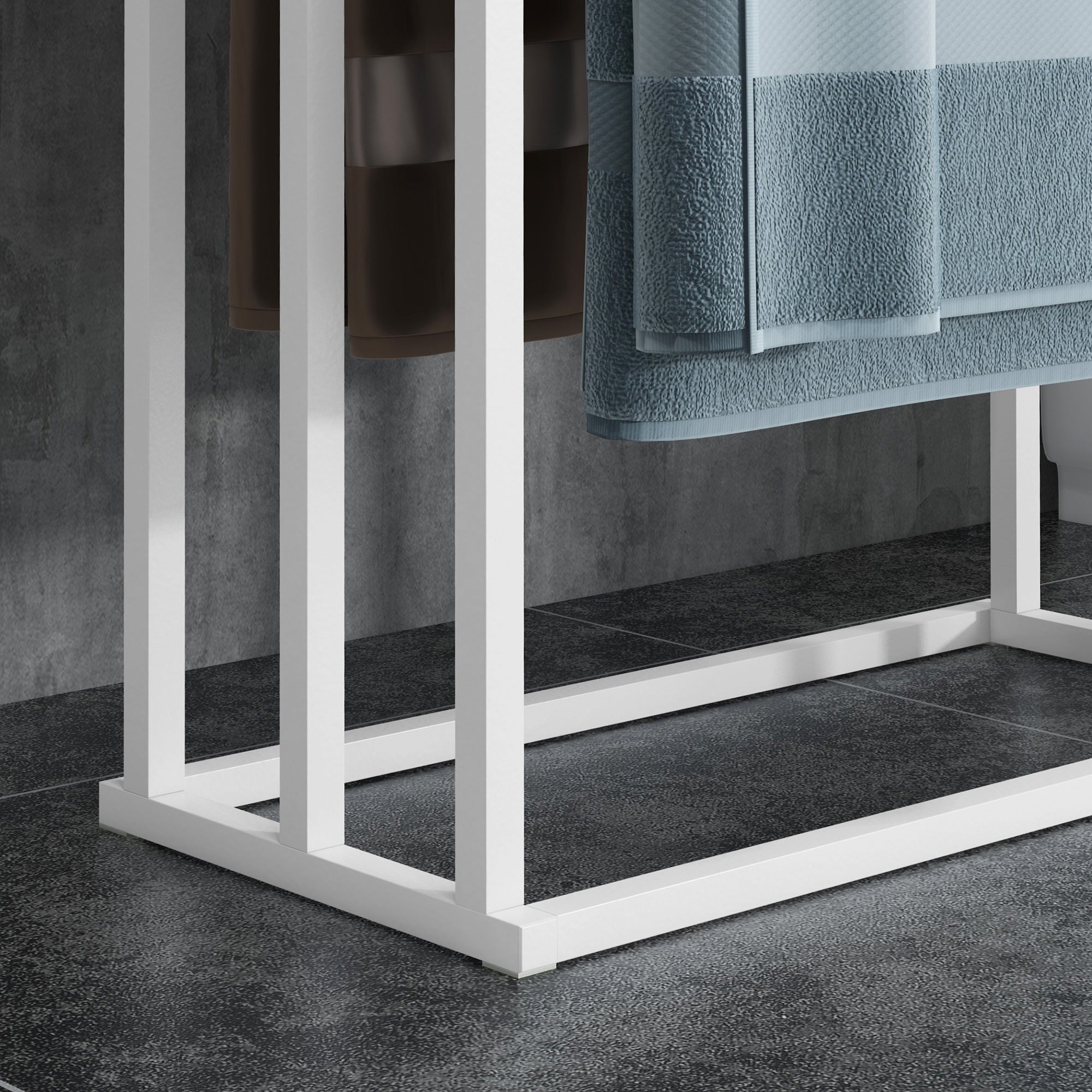 Freestanding Towel Rack, 3 Bars Bathroom Towel Holder, Steel and Bamboo, White