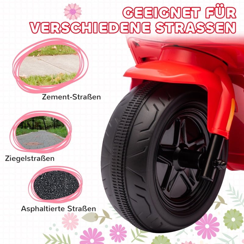 AIYAPLAY 6V Electric Motorcycle for Kids, with Headlight, Music, Training Wheels, Red