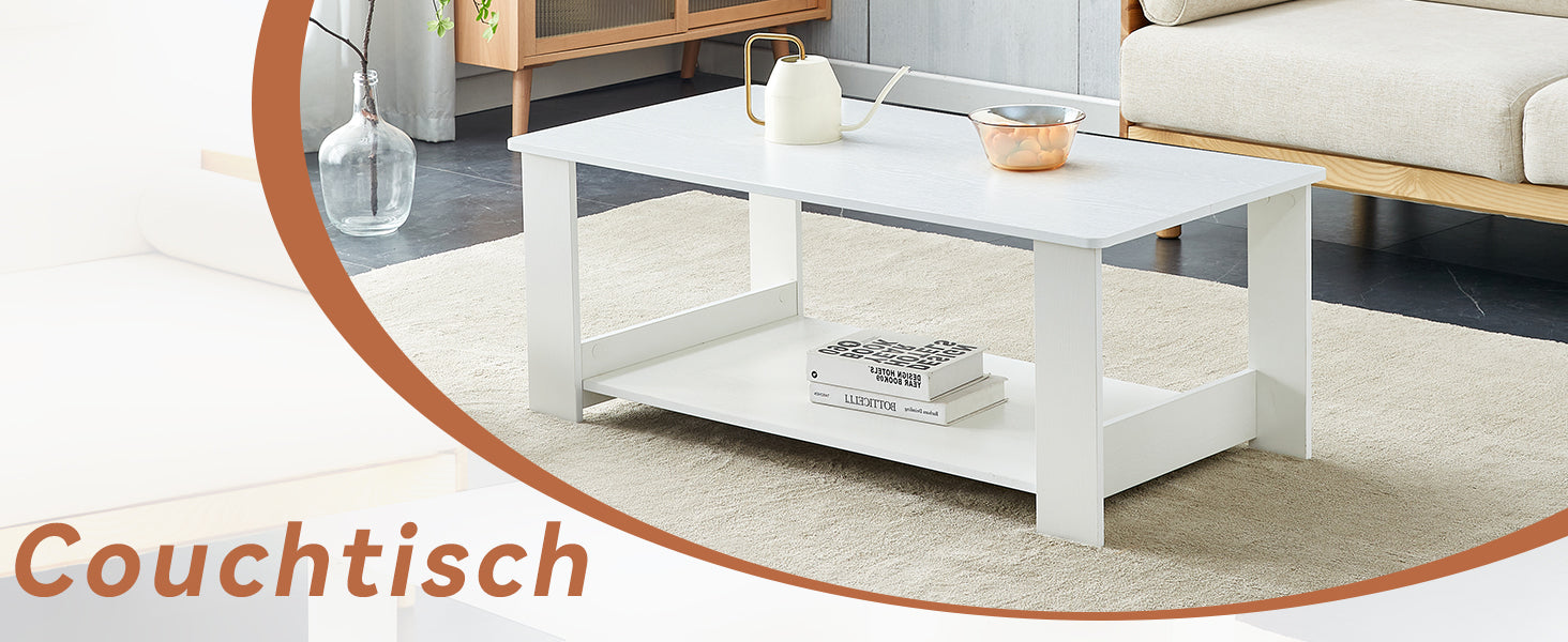 Side Table Modern Simple 110x55x42cm 2-Tier Storage White Wood Grain