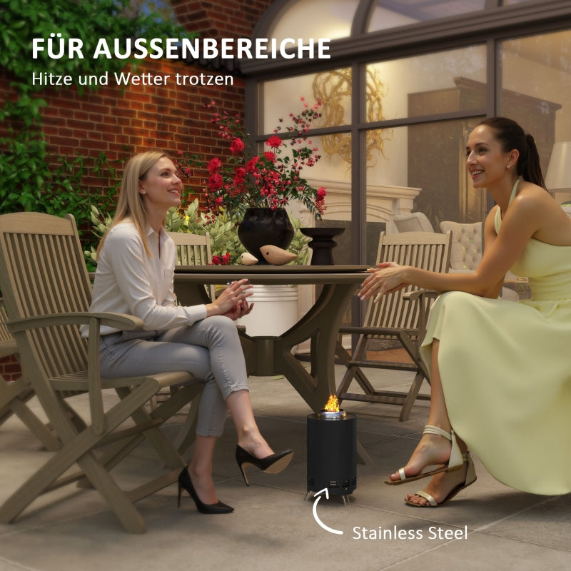 Fire Bowl 16x25cm Smoke-Free with Poker, Stainless Steel Black