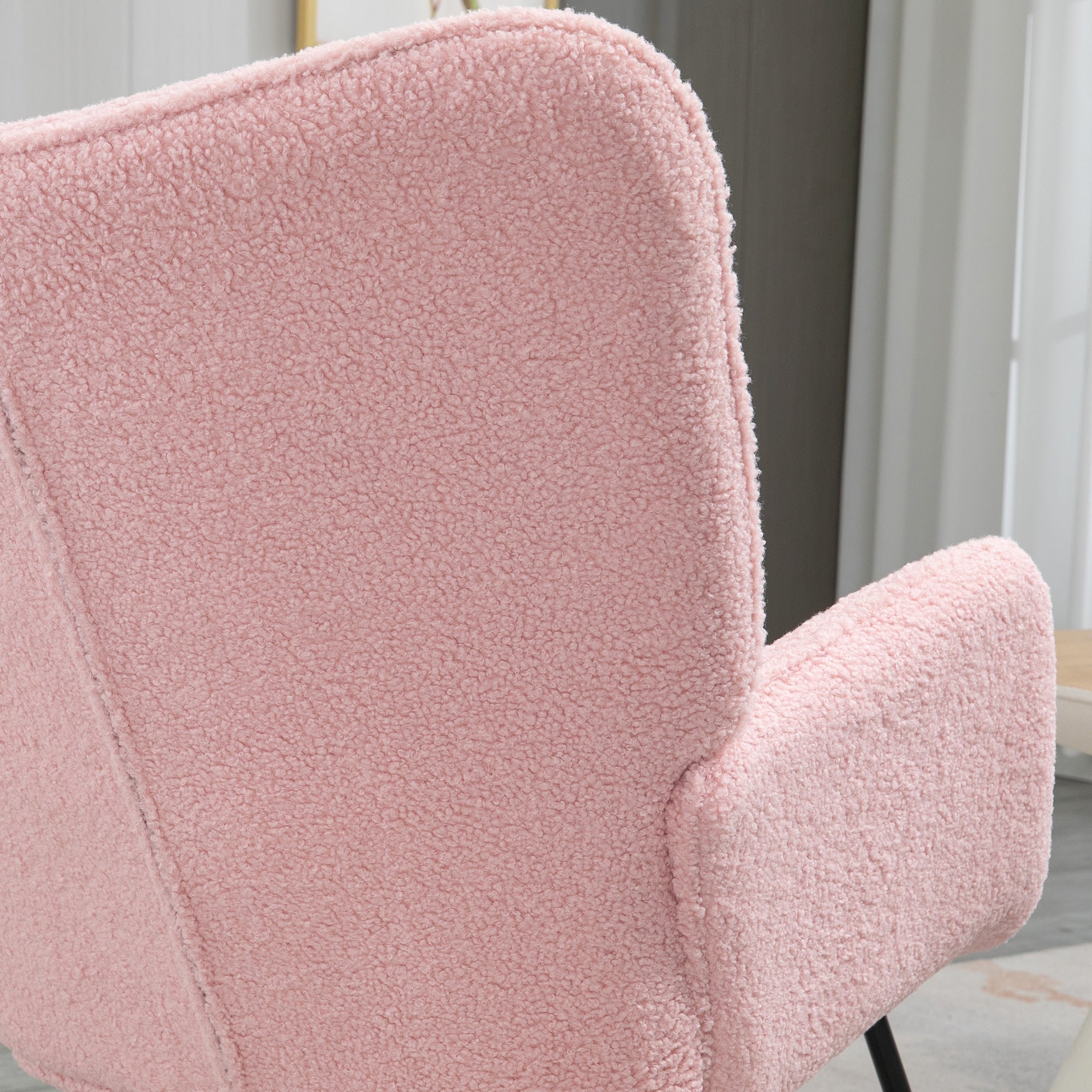 Rocking Chair Recliner Accent Max Load 120 kg Faux Lambskin Pink
