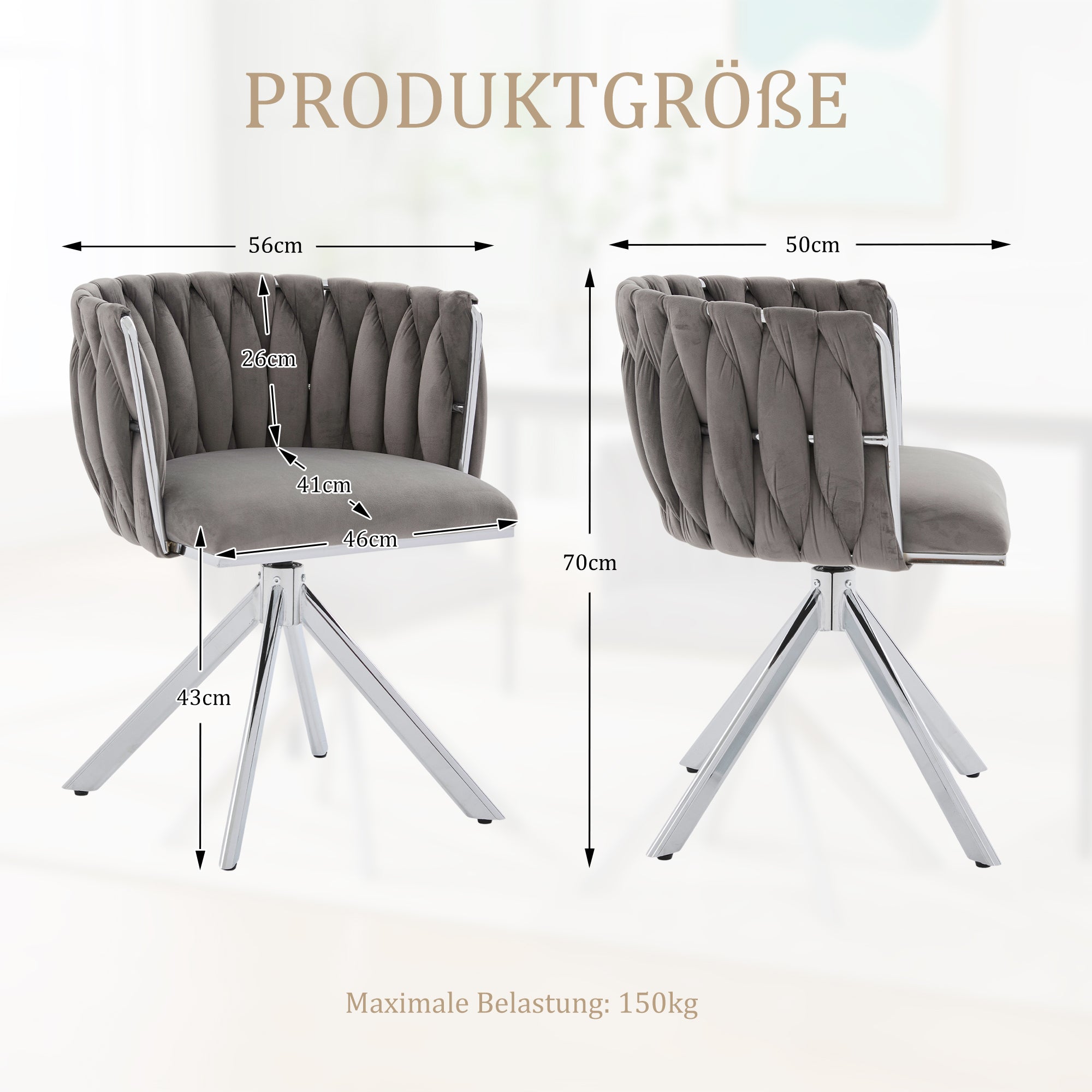 Velour Armchair, 180° Swivel, Ergonomic, Heavy-Duty Metal Frame, Set of 2, Velvet