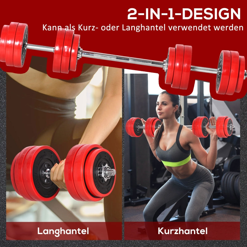 Dumbbell Set 2-IN-1 Adjustable Barbell 20/30KGS - Red/Black