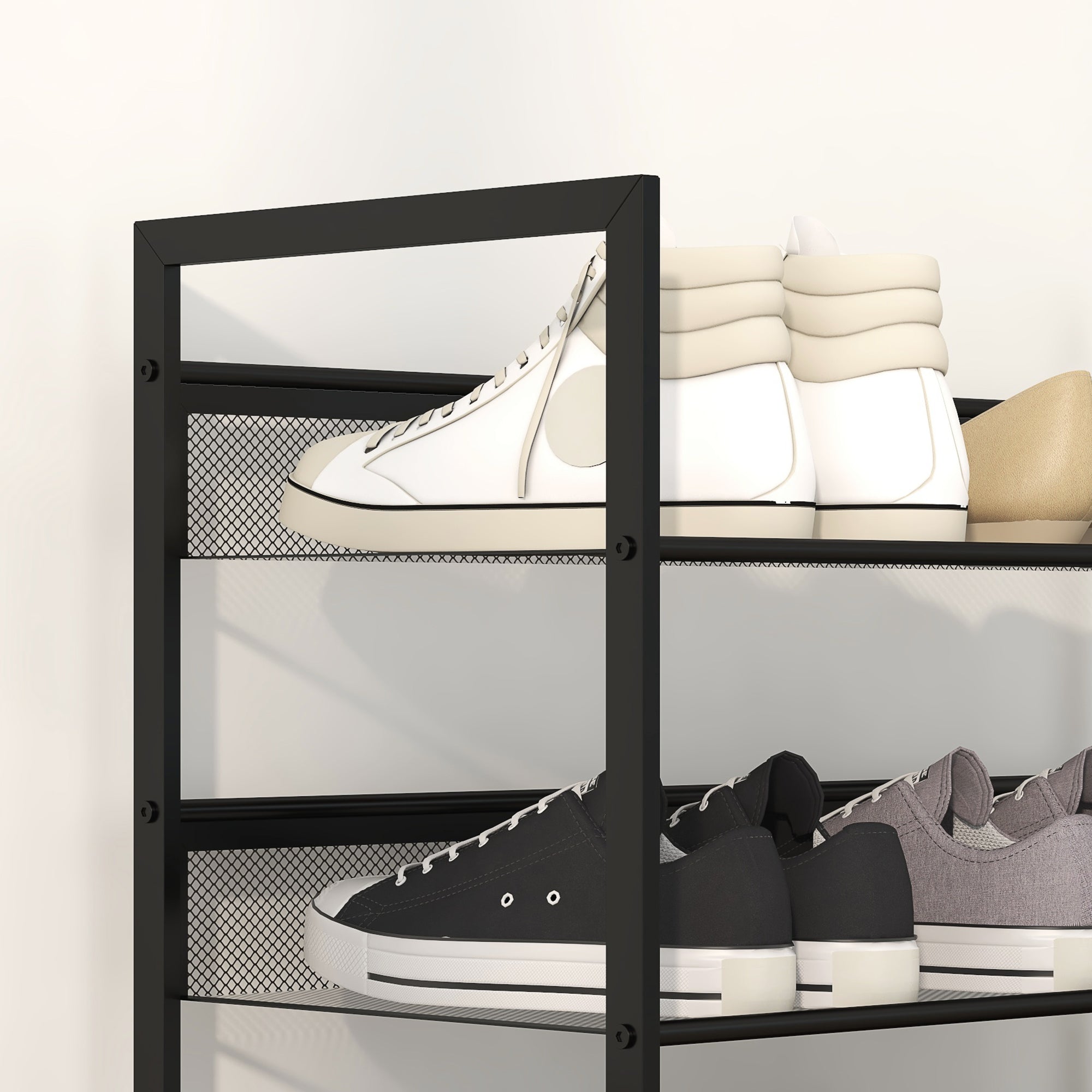 Small Shoe Rack, Tall Narrow 5-Shelf, Black