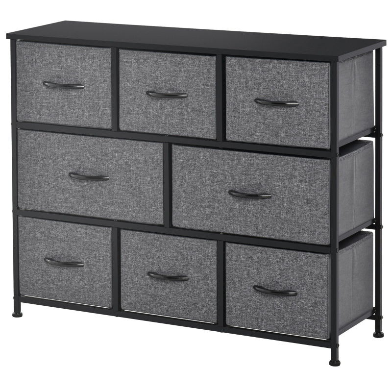 Chest of Drawers, 8 Fabric Drawers, Metal Frame, Dark Gray