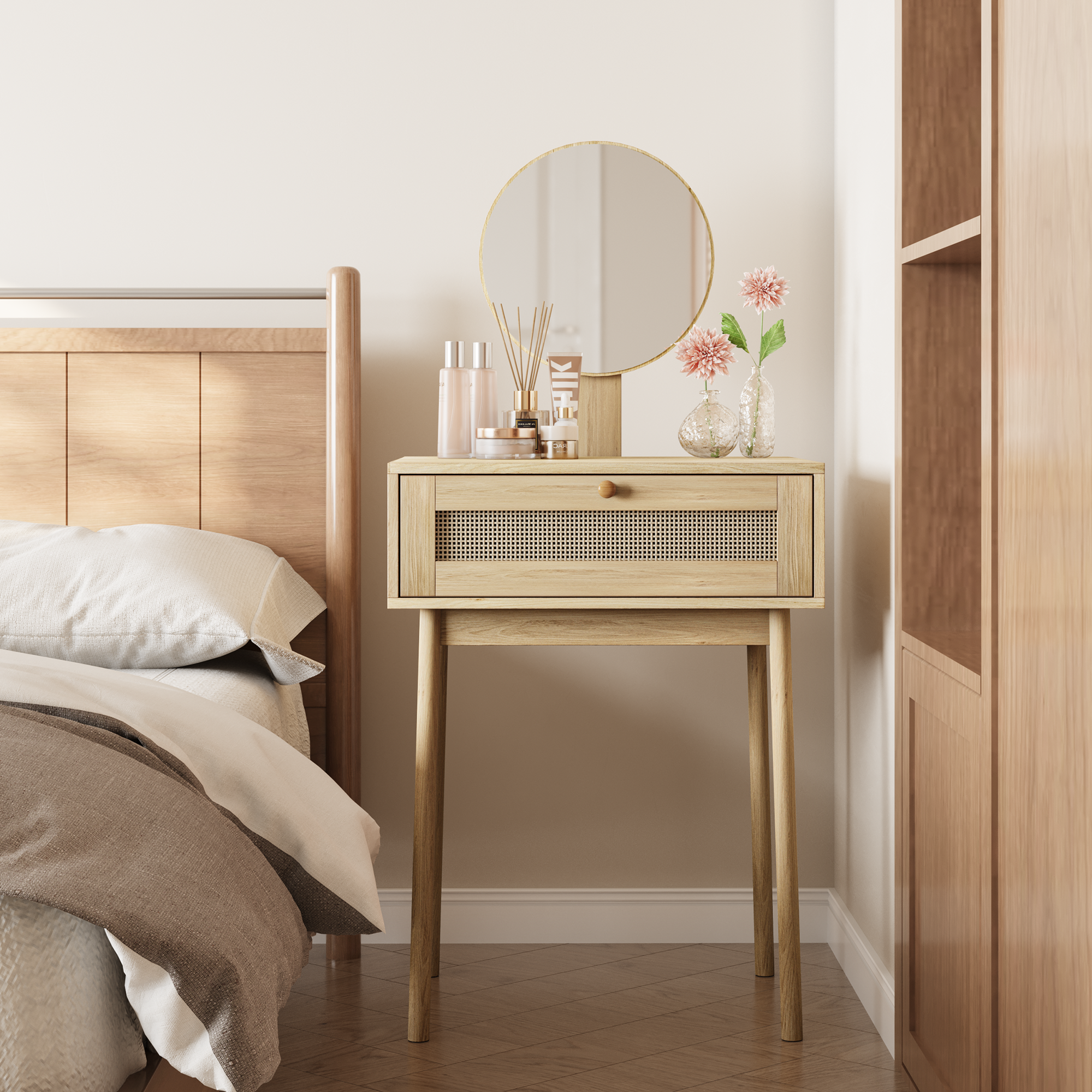 rattan dressing table with mirror compact suitable for small spaces