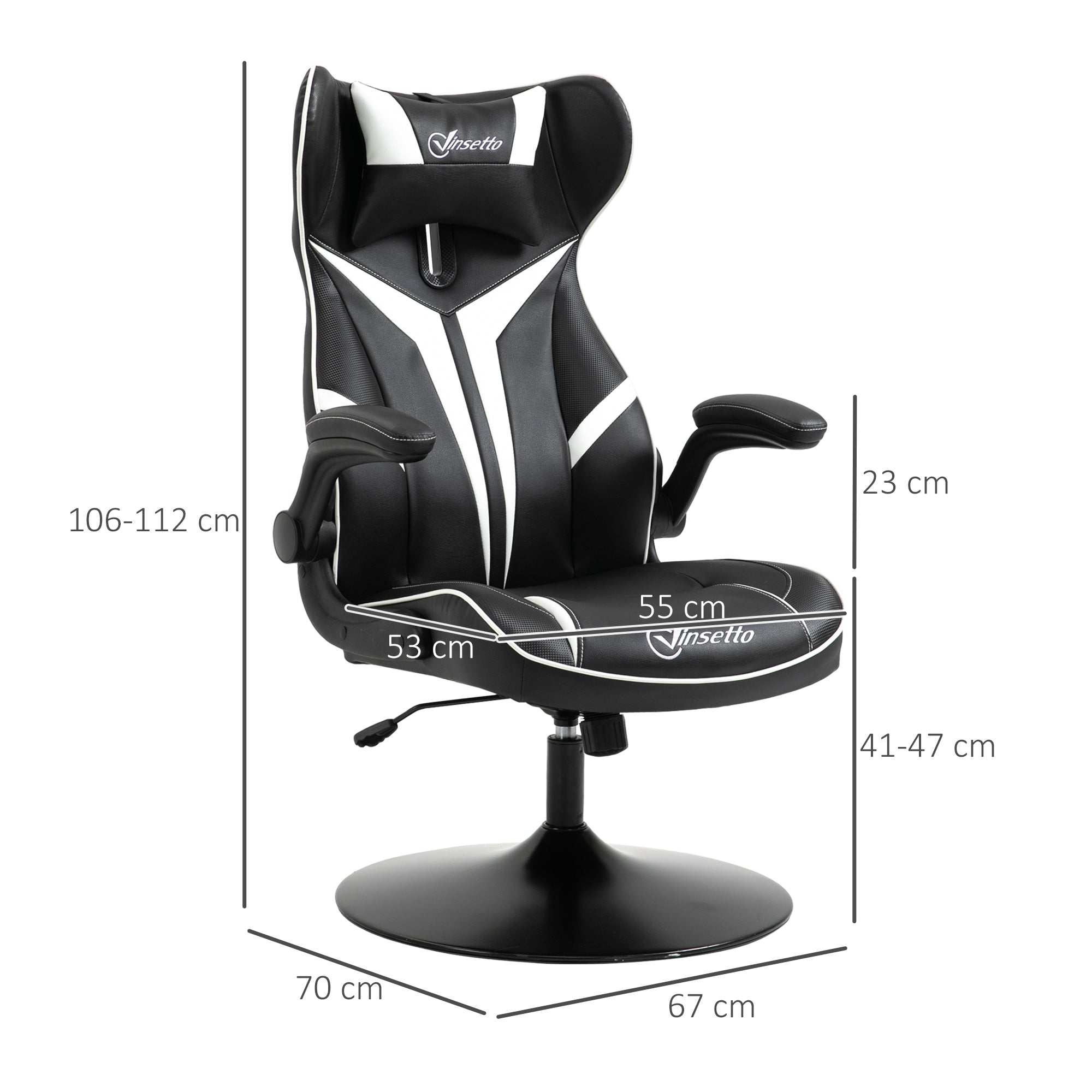 Vinsetto Gaming Chair ergonomic computer chair with rocking function, height adjustable steel black and white