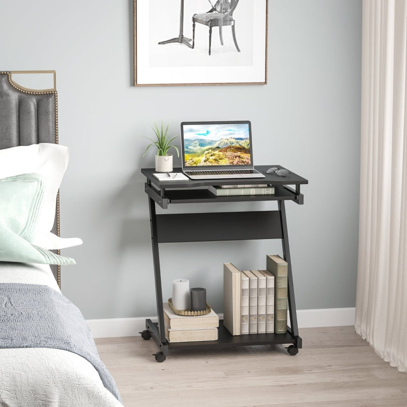 Movable Computer Desk with 4 Wheels and Sliding Keyboard Tray, Black