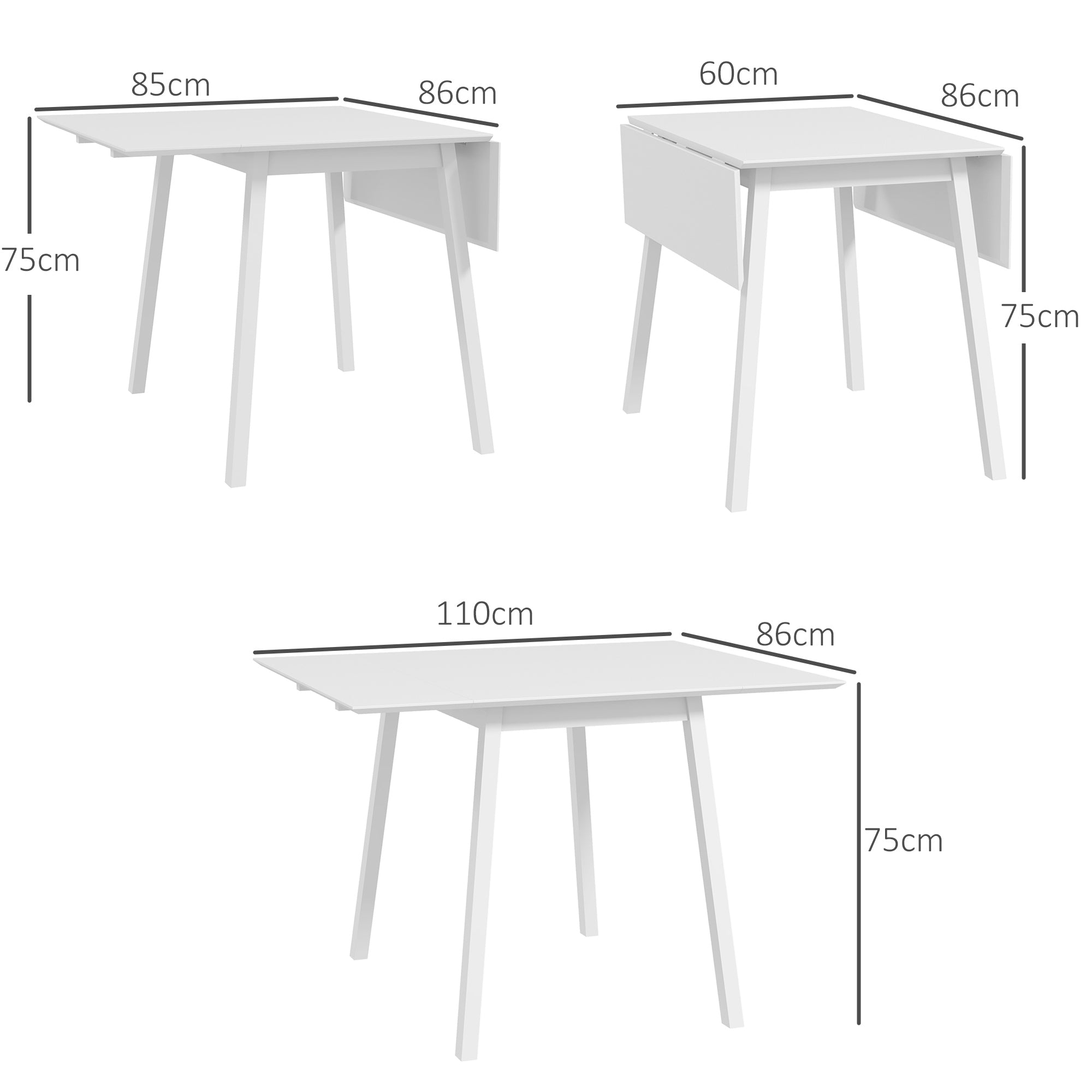 Folding Dining Table, 2-4 Person, Wooden, White