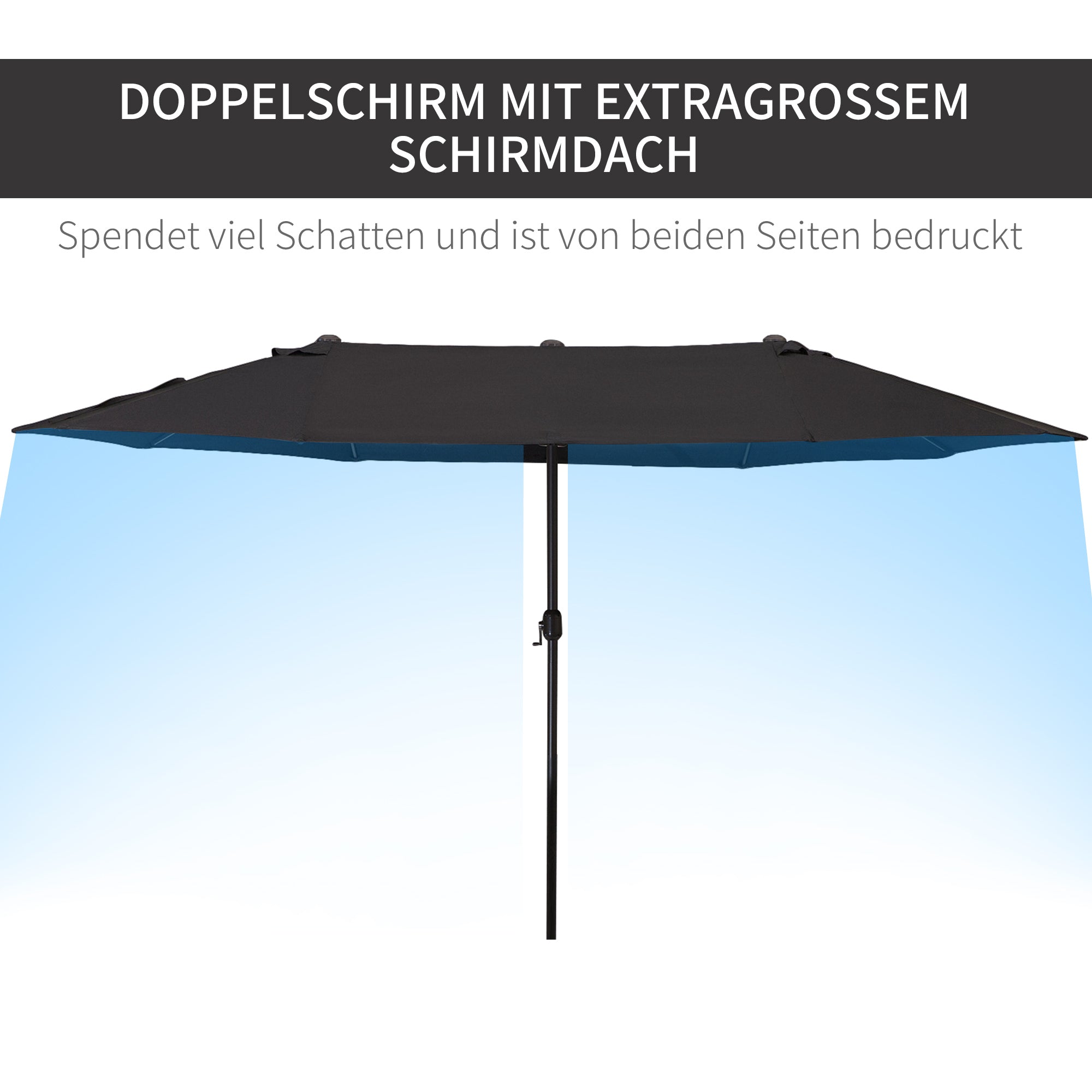 Parasol Double Patio Umbrella with Hand Crank, Oval, Black