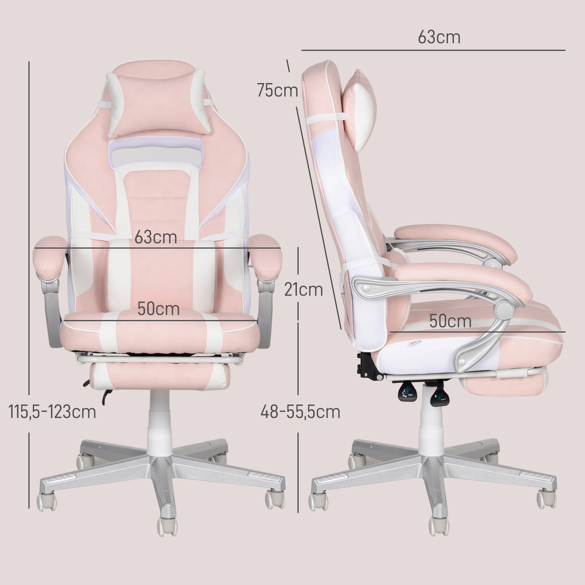 Gaming Chair Reclining with Footrest Faux Leather Pink/White