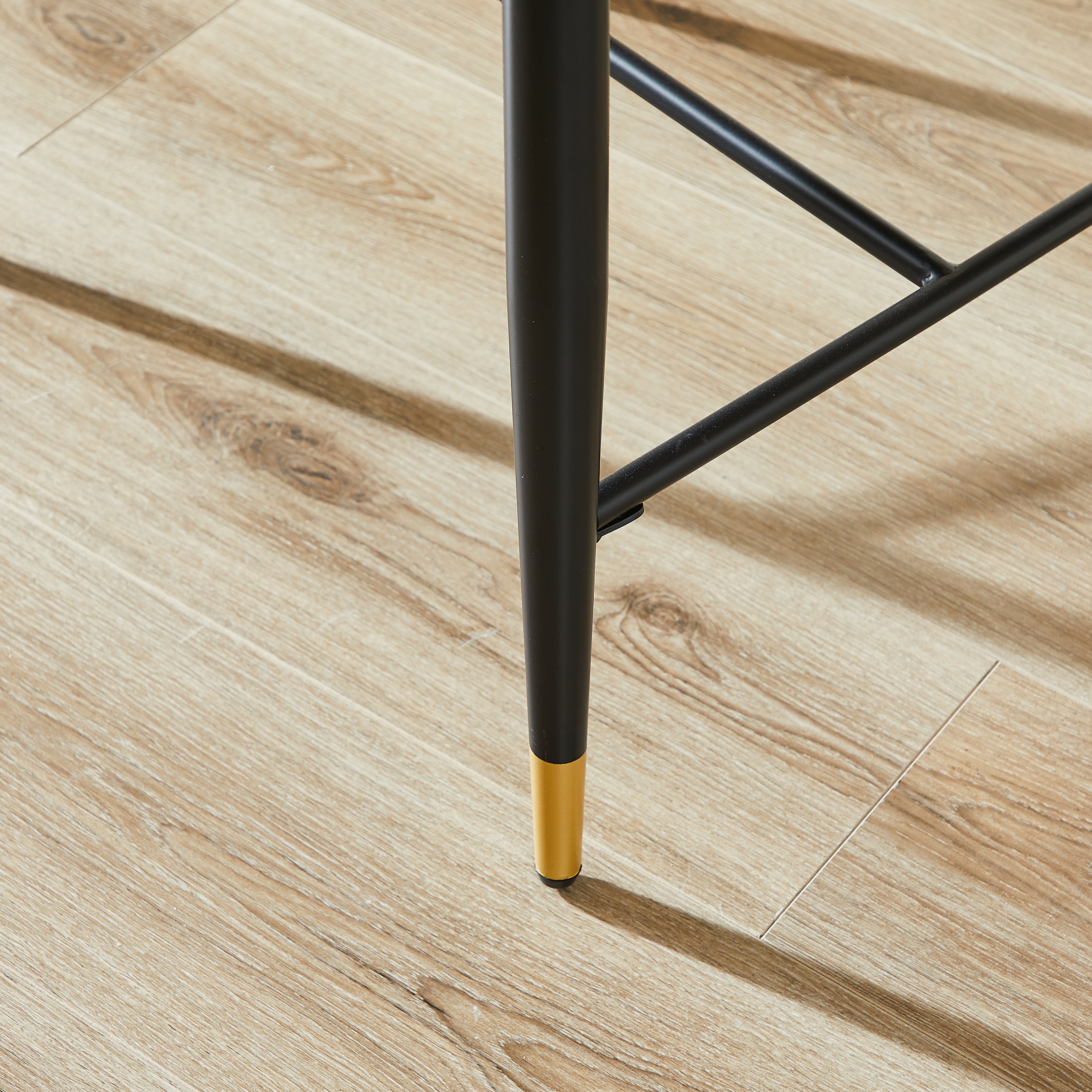 Set of 2 Bar Stools Adjustable Height Backrest Footrest - Chenille Light Brown/Black Gold