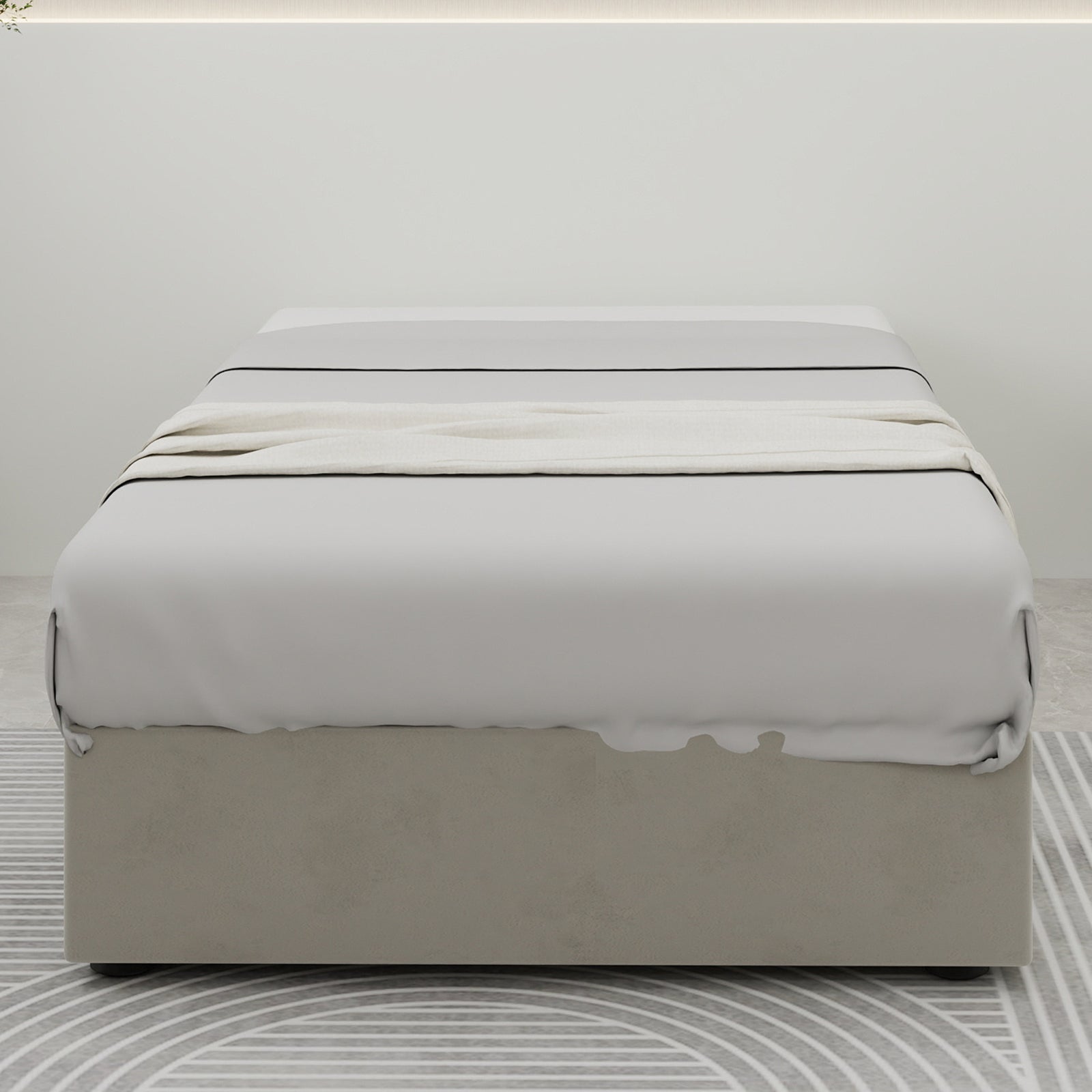 Modern Minimalist Bed Frame, 90x200 cm Gas Lift Storage, Beige Dutch Velvet