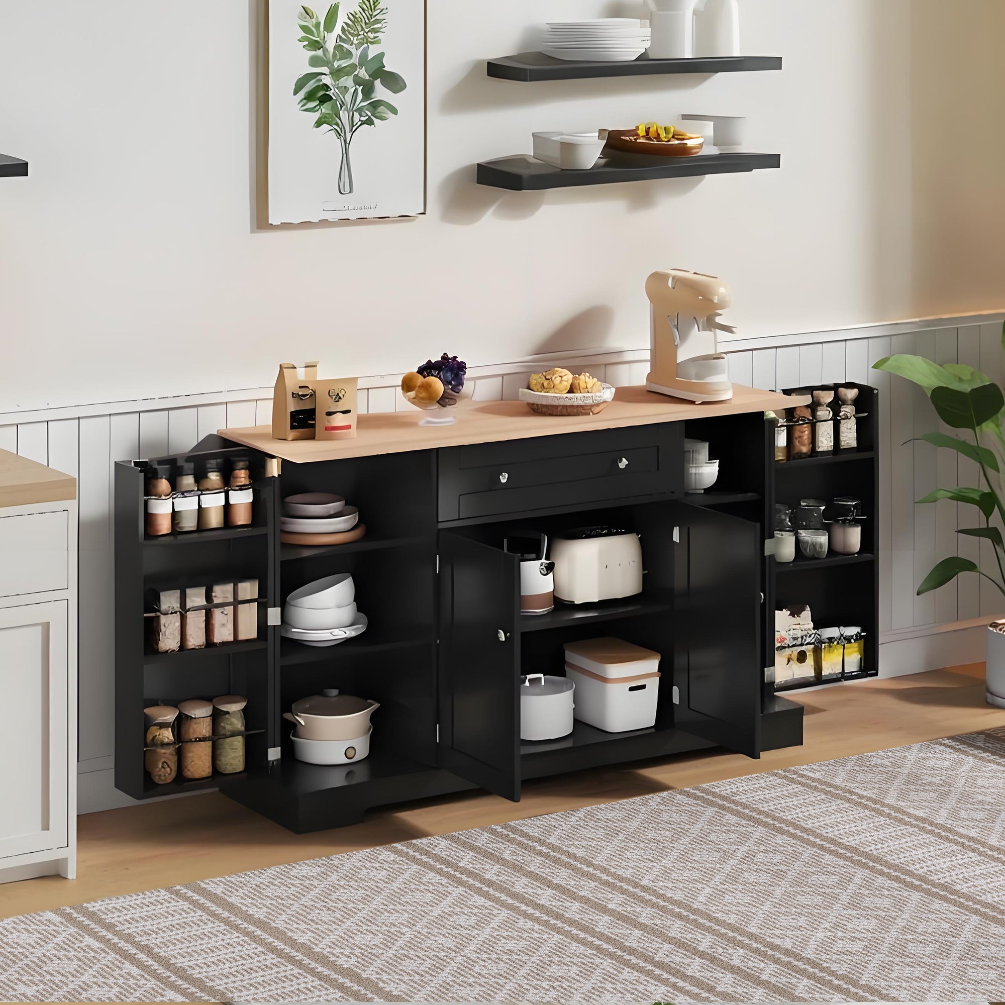 Multifunctional Buffet 138cm with Drawer & Adjustable Shelves