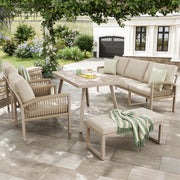 Handwoven Garden Sofa Set 7-Seater with Table 2 Armchairs Weatherproof - Beige/Iron Frame