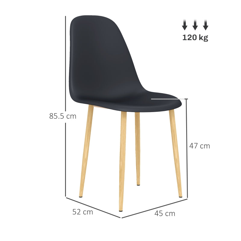 Modern Dining Chairs Set of 4, with Backrest and Steel Legs, Black