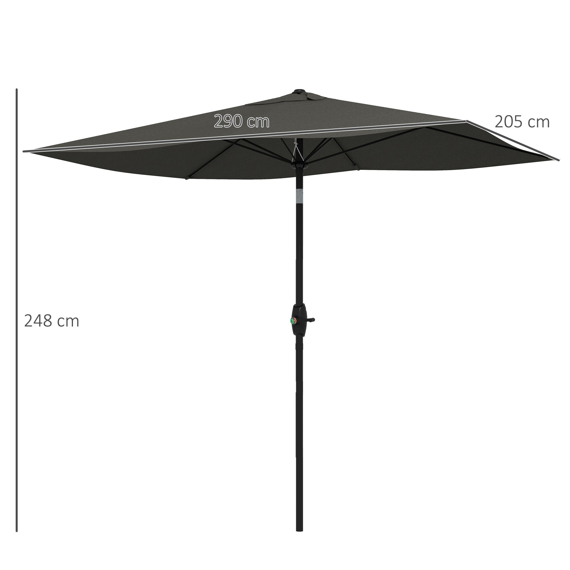 Garden Parasol Umbrella, 2x3m Rectangular Outdoor Sun Shade with Crank Tilt, Dark Grey Aluminium Pole